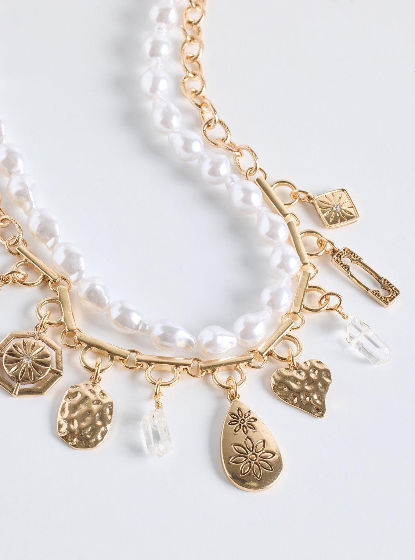 Charm Pearl Layered Necklace, , alternate