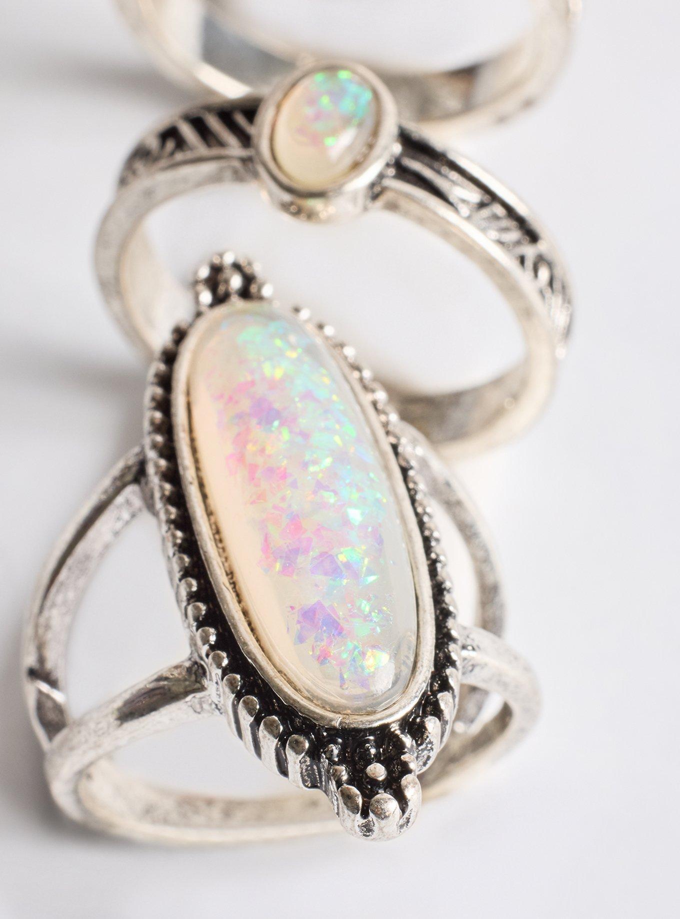 Antiqued Stone Ring Set, SILVER, alternate