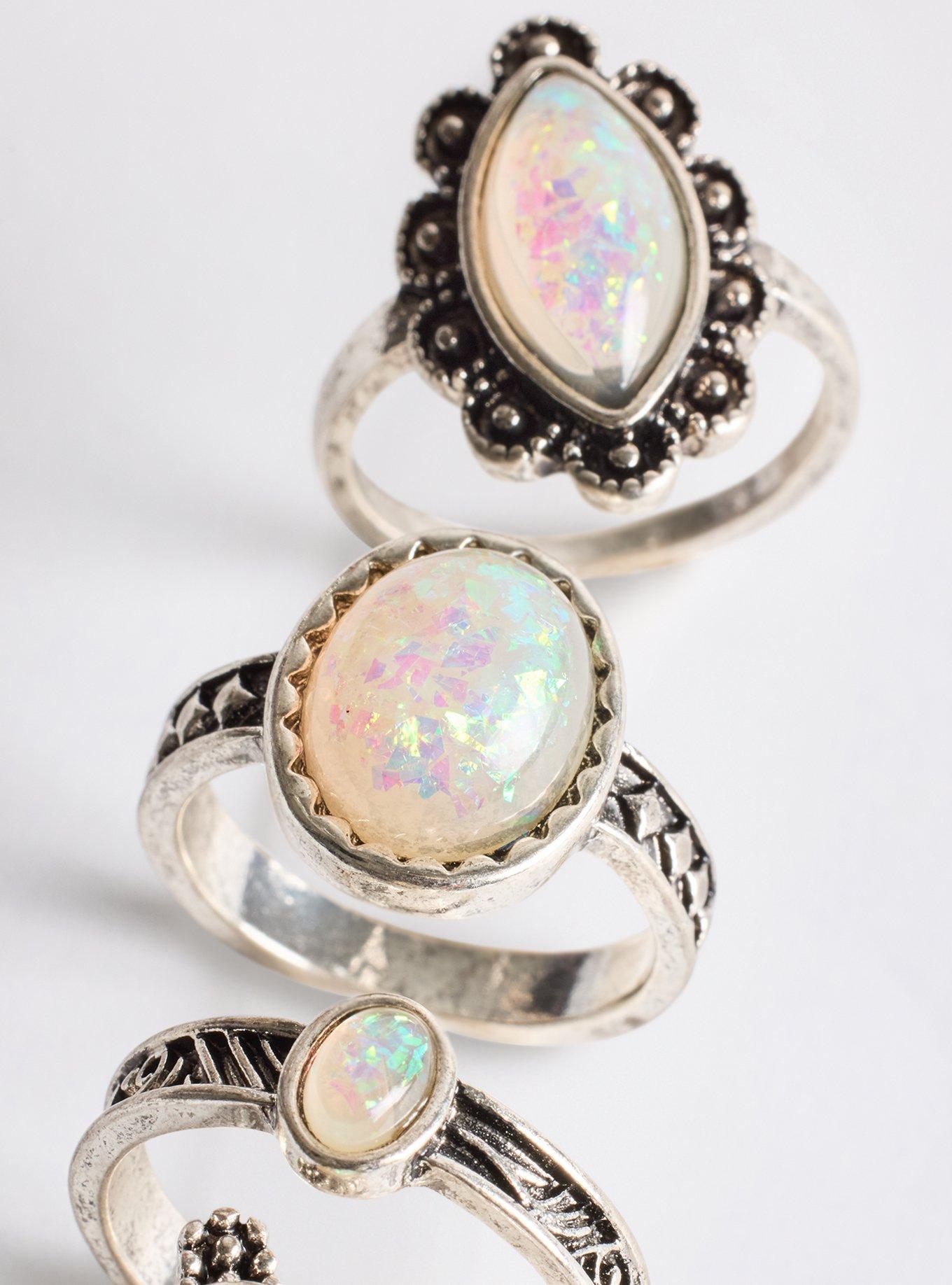 Antiqued Stone Ring Set, SILVER, alternate