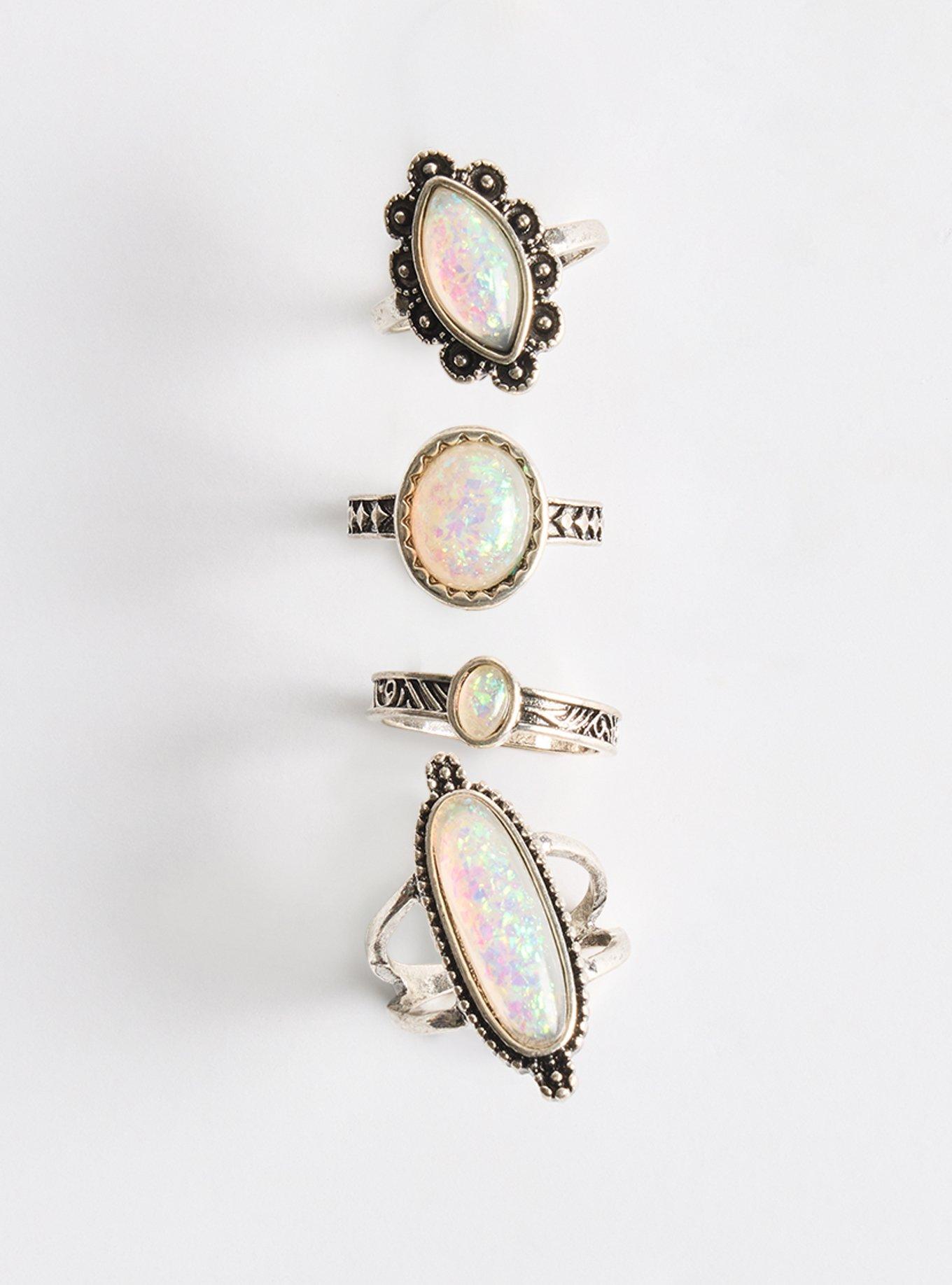 Antiqued Stone Ring Set, SILVER, hi-res