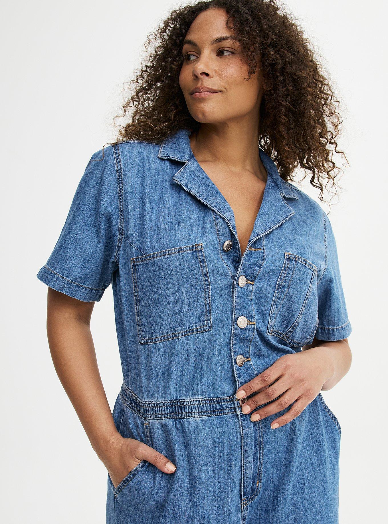 Lightweight Denim Jumpsuit, MEDIUM WASH DENIM, alternate
