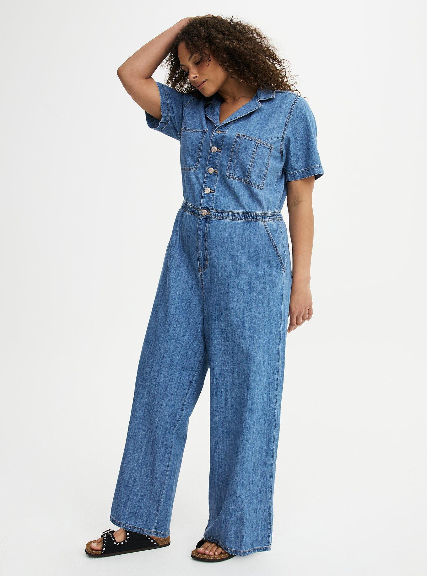 Lightweight Denim Jumpsuit, MEDIUM WASH DENIM, alternate