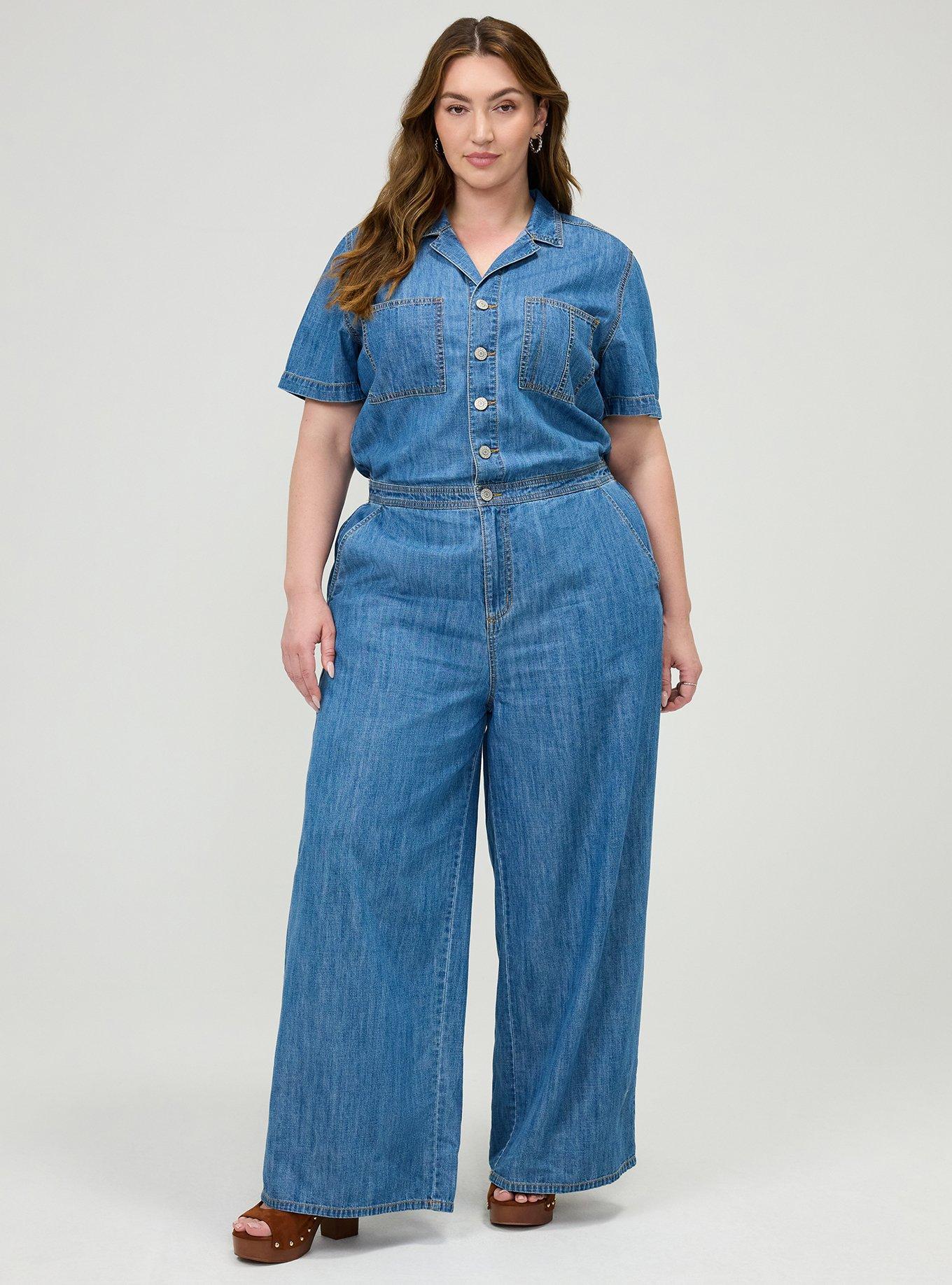Plus Size Lightweight Denim Jumpsuit, MEDIUM LIGHT WASH, alternate