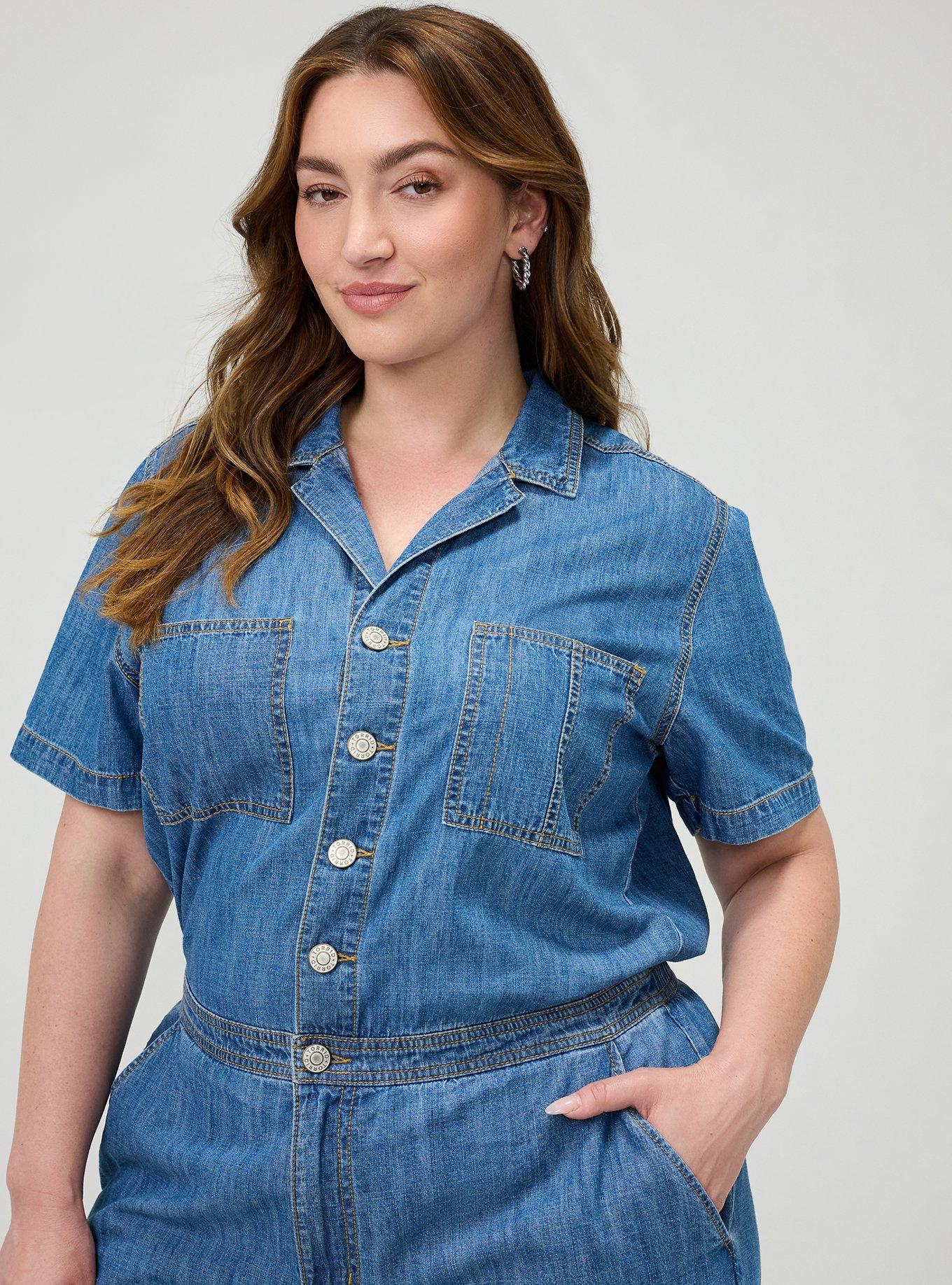 Plus Size Lightweight Denim Jumpsuit, MEDIUM LIGHT WASH, alternate