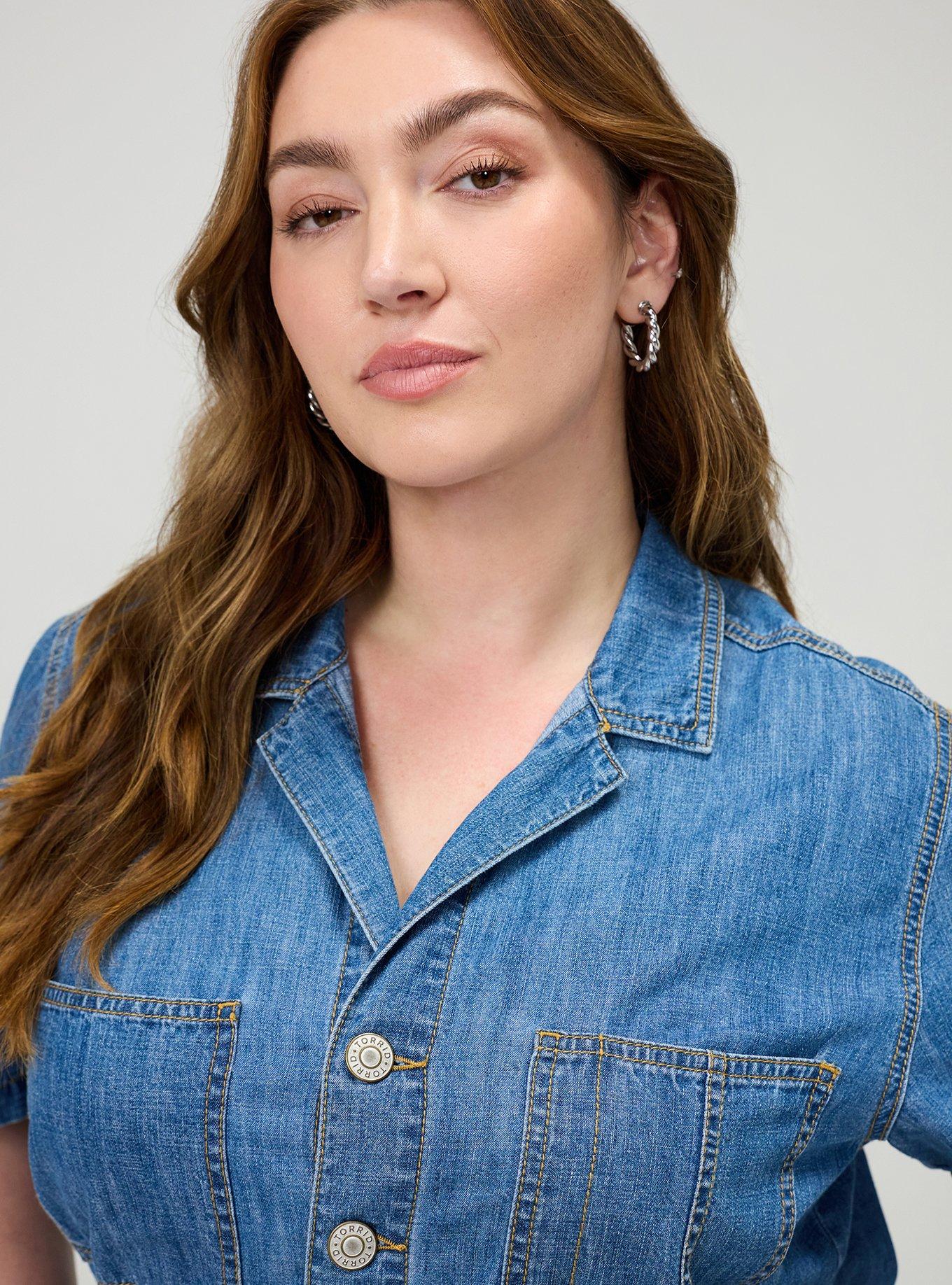 Plus Size Lightweight Denim Jumpsuit, MEDIUM LIGHT WASH, alternate