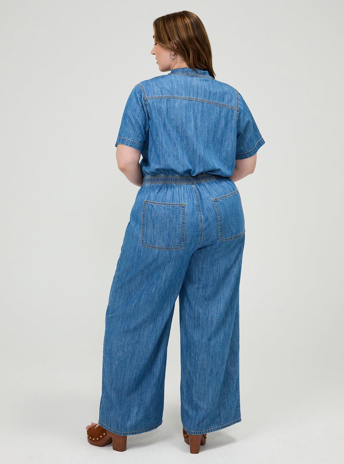 Plus Size Lightweight Denim Jumpsuit, MEDIUM LIGHT WASH, alternate