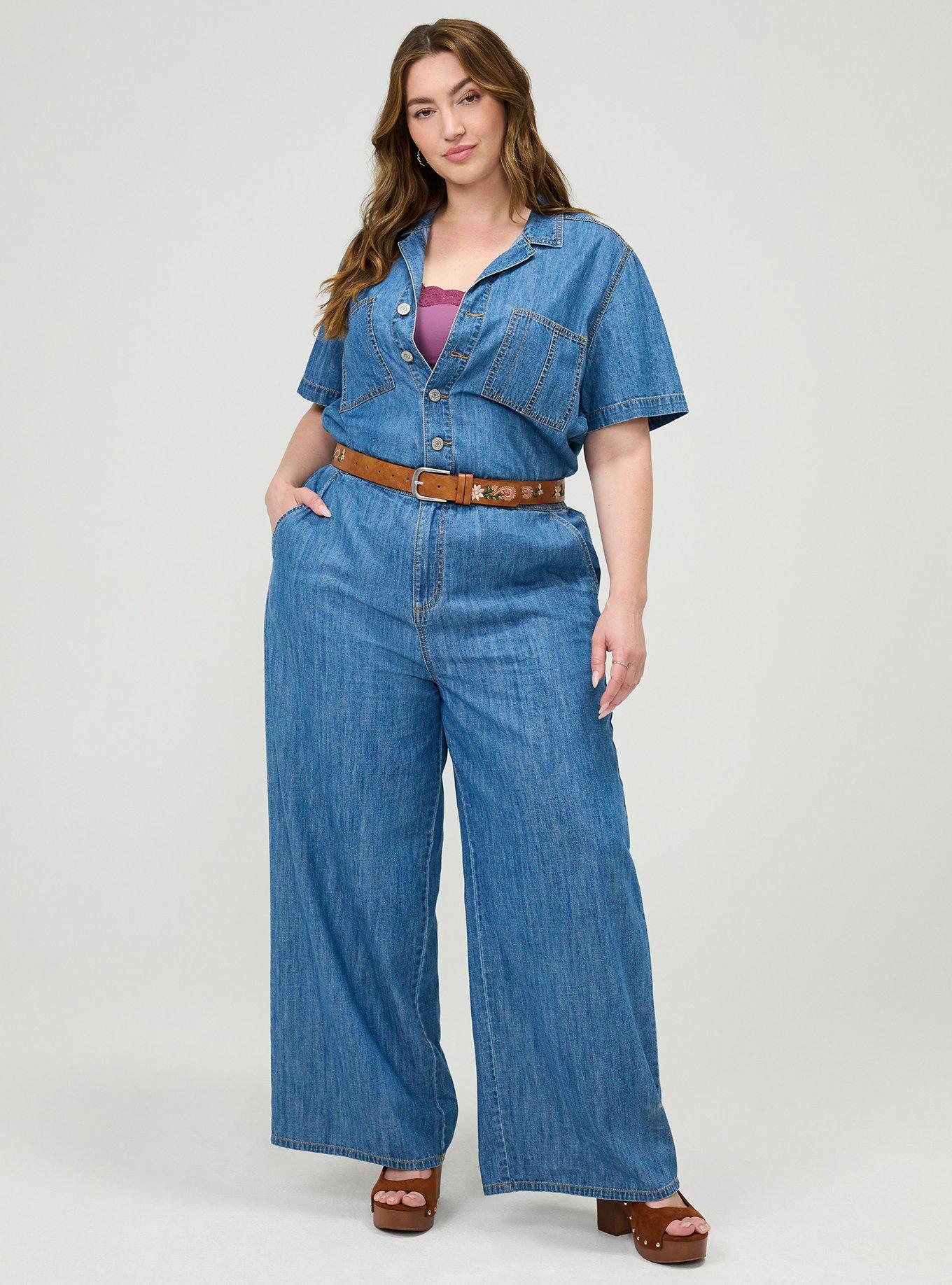Plus Size Lightweight Denim Jumpsuit, MEDIUM LIGHT WASH, hi-res