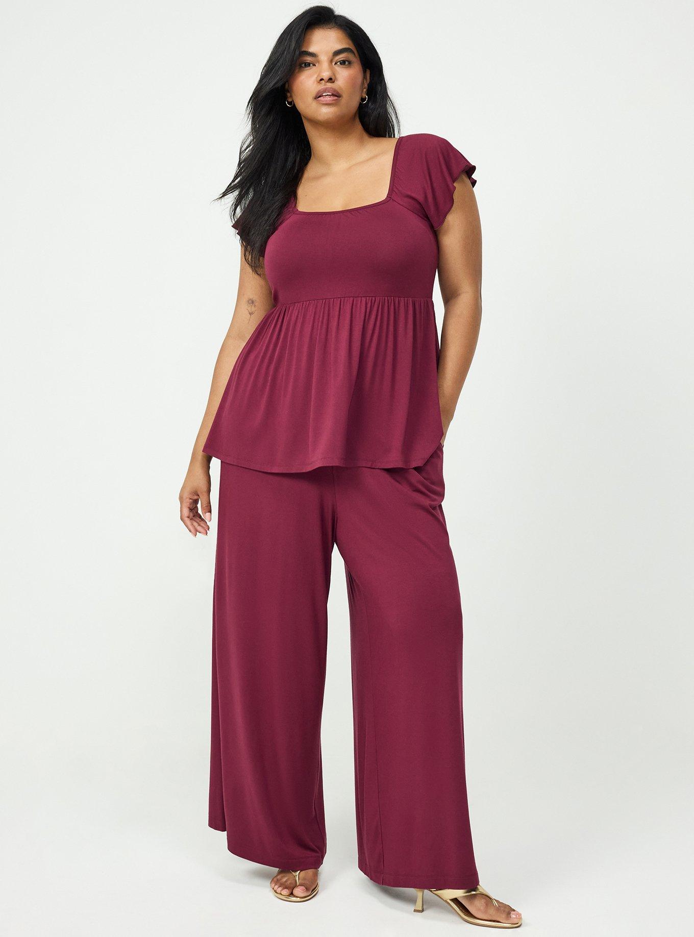 Super Soft Shirred Bodice Babydoll Top, MAROON BANNER, alternate