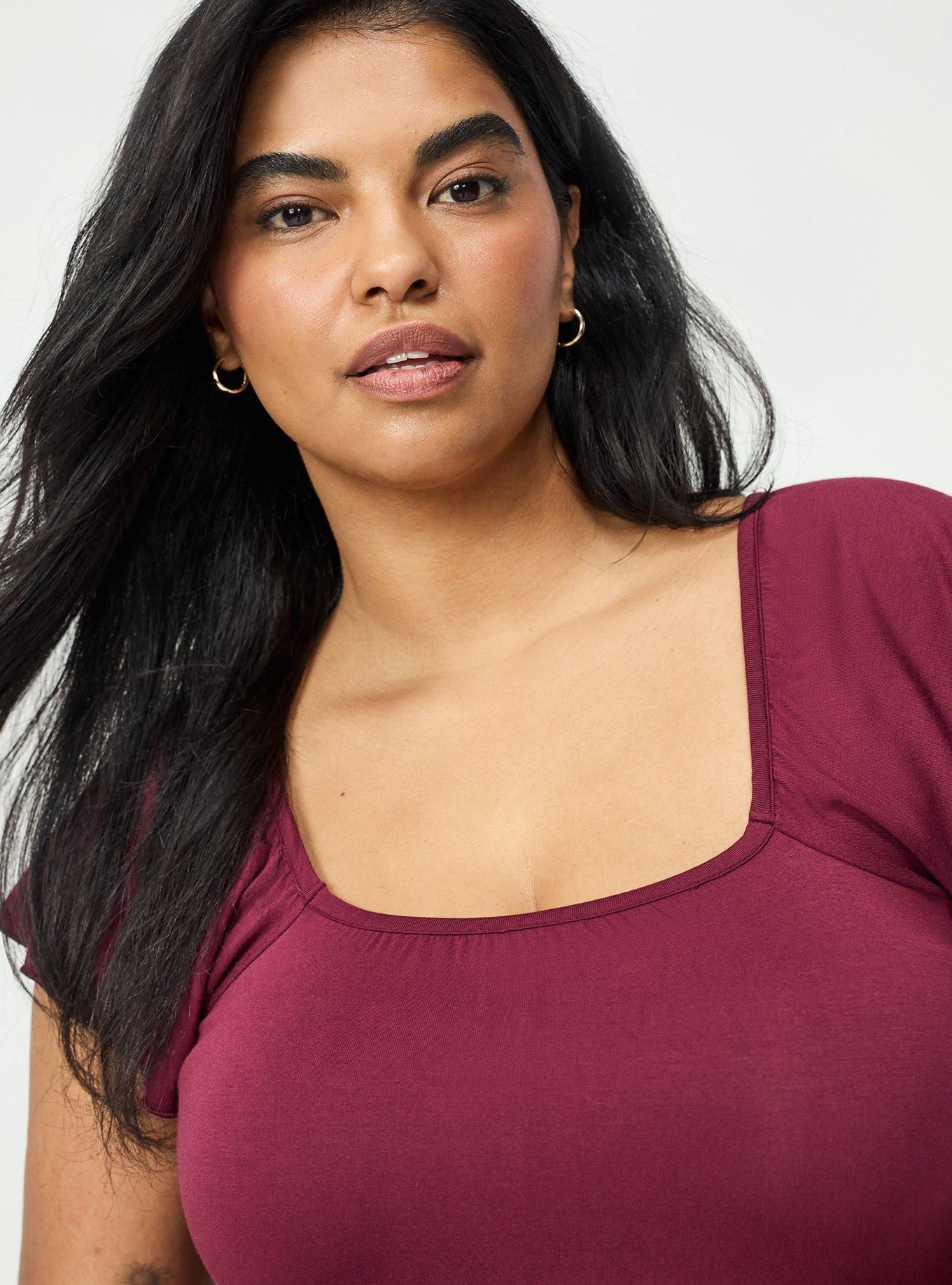 Super Soft Shirred Bodice Babydoll Top, MAROON BANNER, alternate
