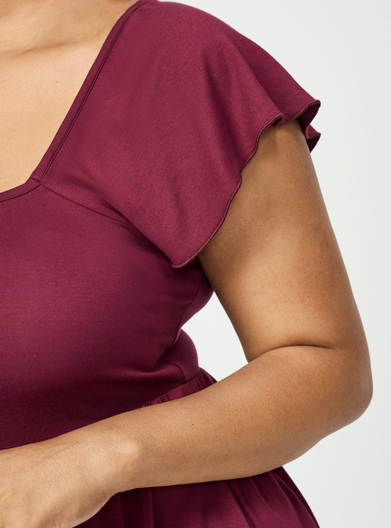 Super Soft Shirred Bodice Babydoll Top, MAROON BANNER, alternate