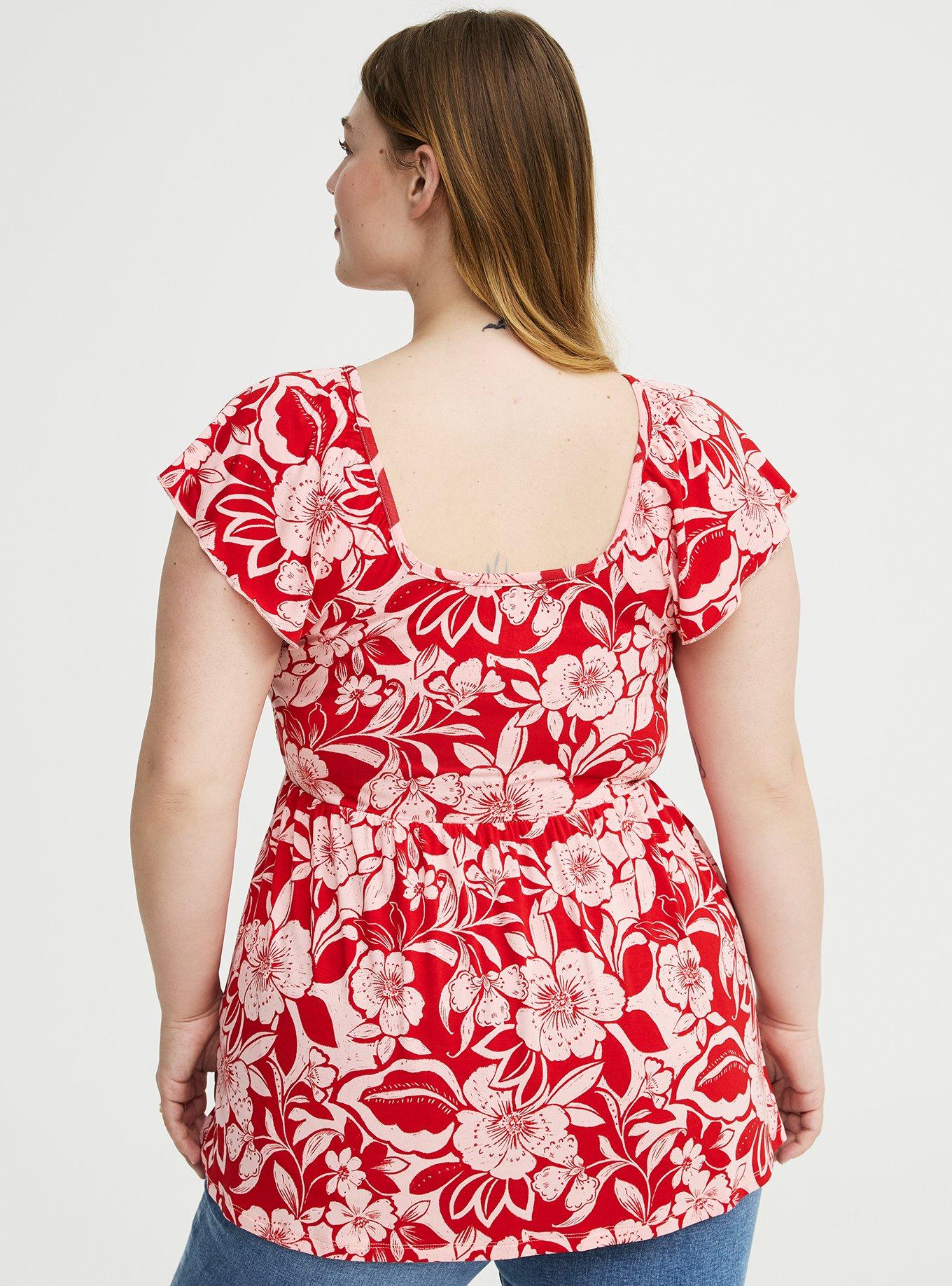 Super Soft Babydoll Top, FLORAL ESCAPE RED, alternate