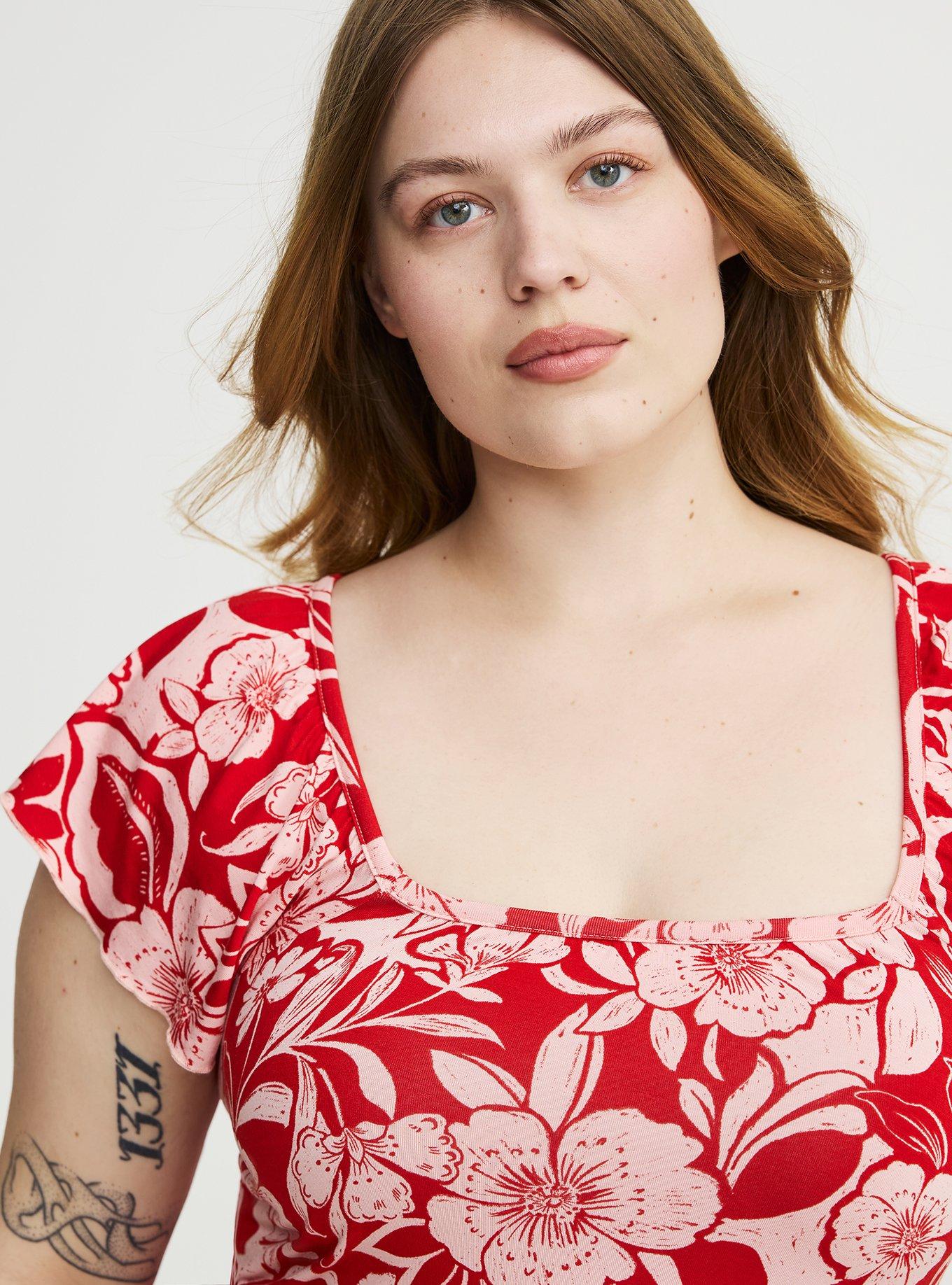 Super Soft Babydoll Top, FLORAL ESCAPE RED, alternate