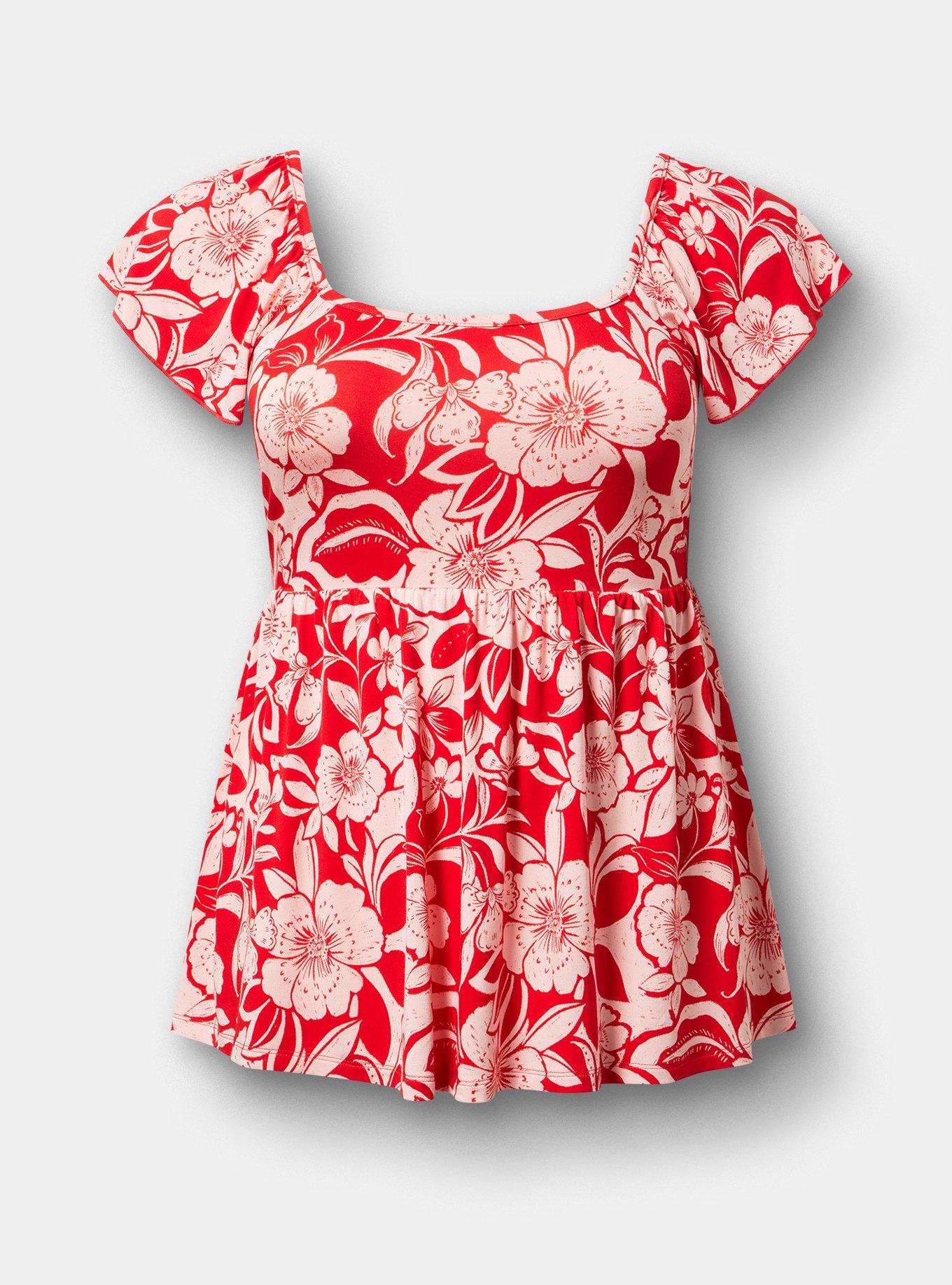 Super Soft Babydoll Top, FLORAL ESCAPE RED, hi-res
