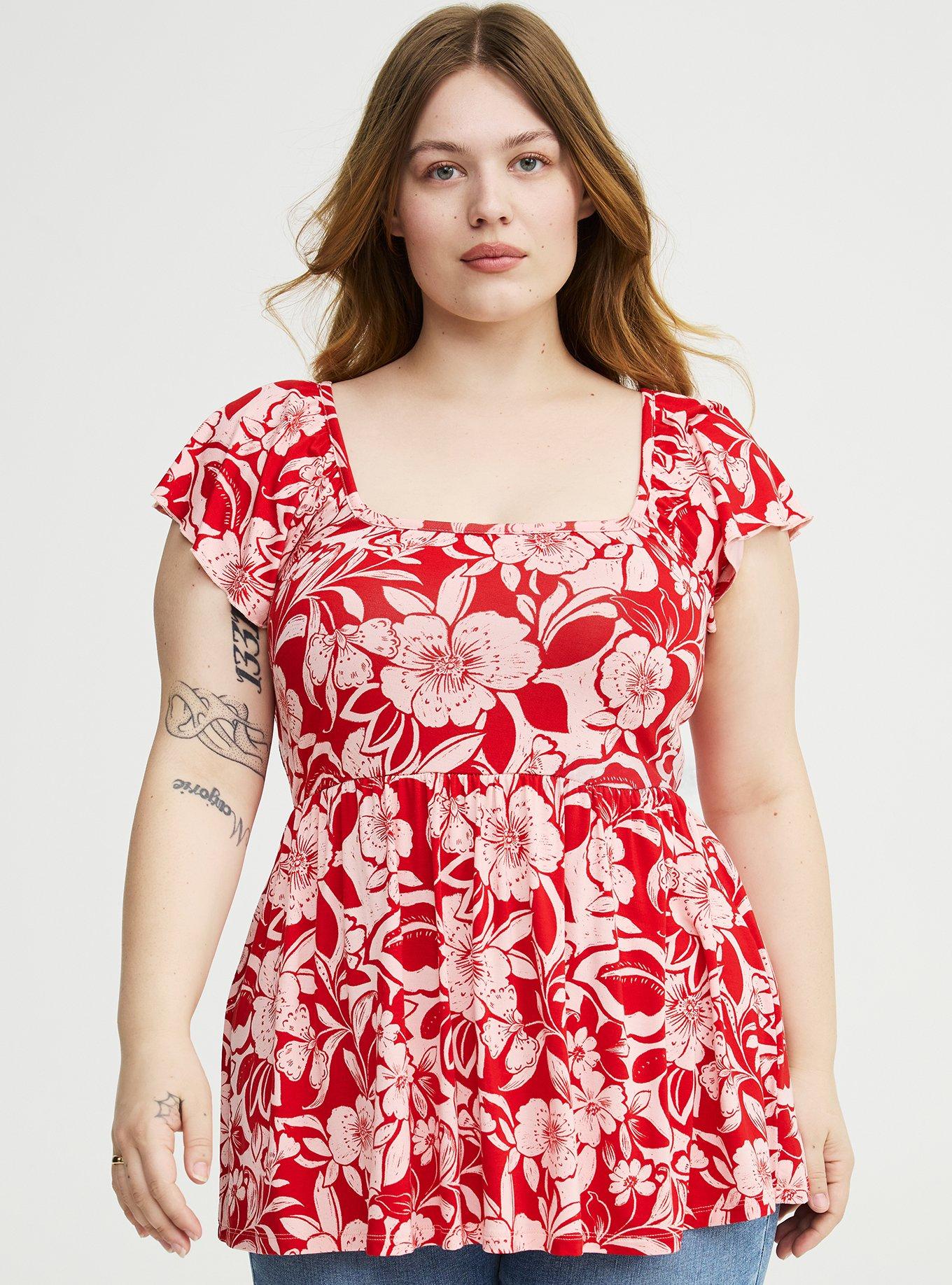 Super Soft Babydoll Top, FLORAL ESCAPE RED, hi-res