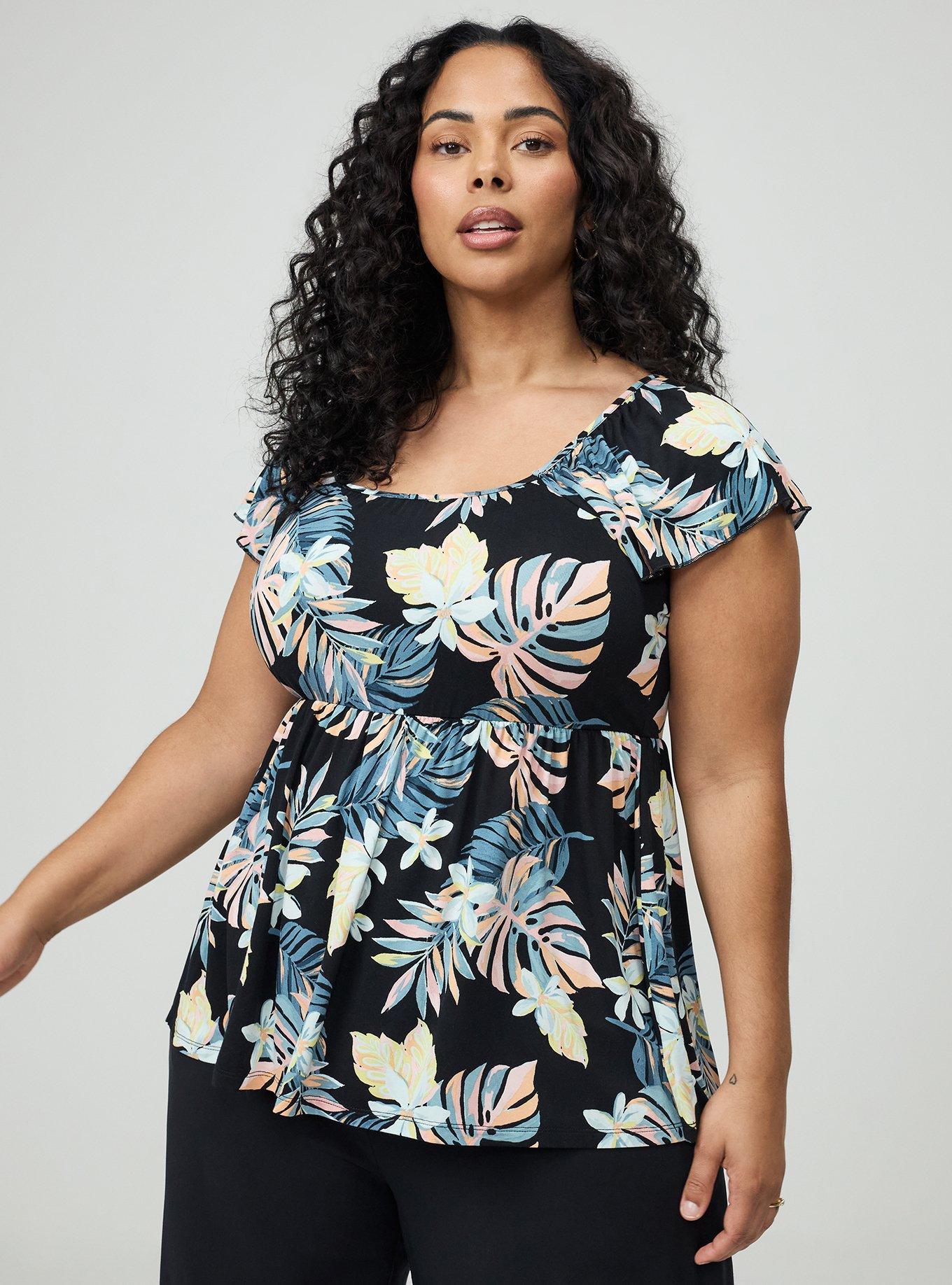 Plus Size Super Soft Babydoll Top, LUSH TROPICAL MULTI, alternate