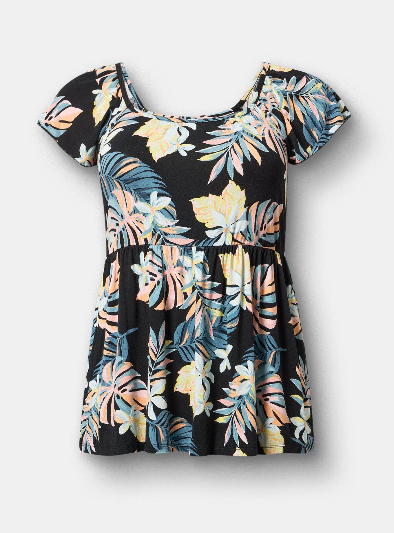 Plus Size Super Soft Babydoll Top, LUSH TROPICAL MULTI, hi-res