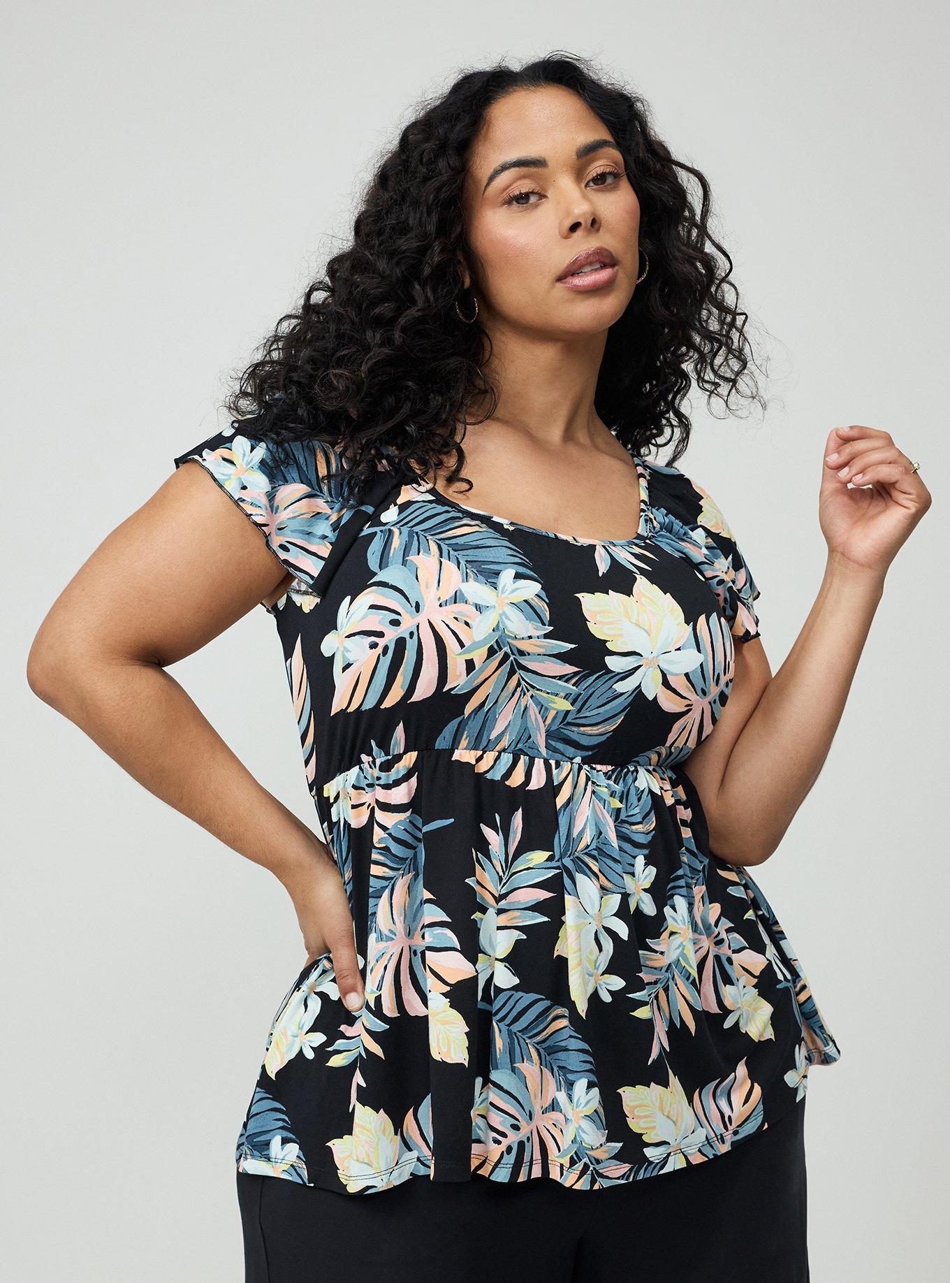 Plus Size Super Soft Babydoll Top, LUSH TROPICAL MULTI, hi-res