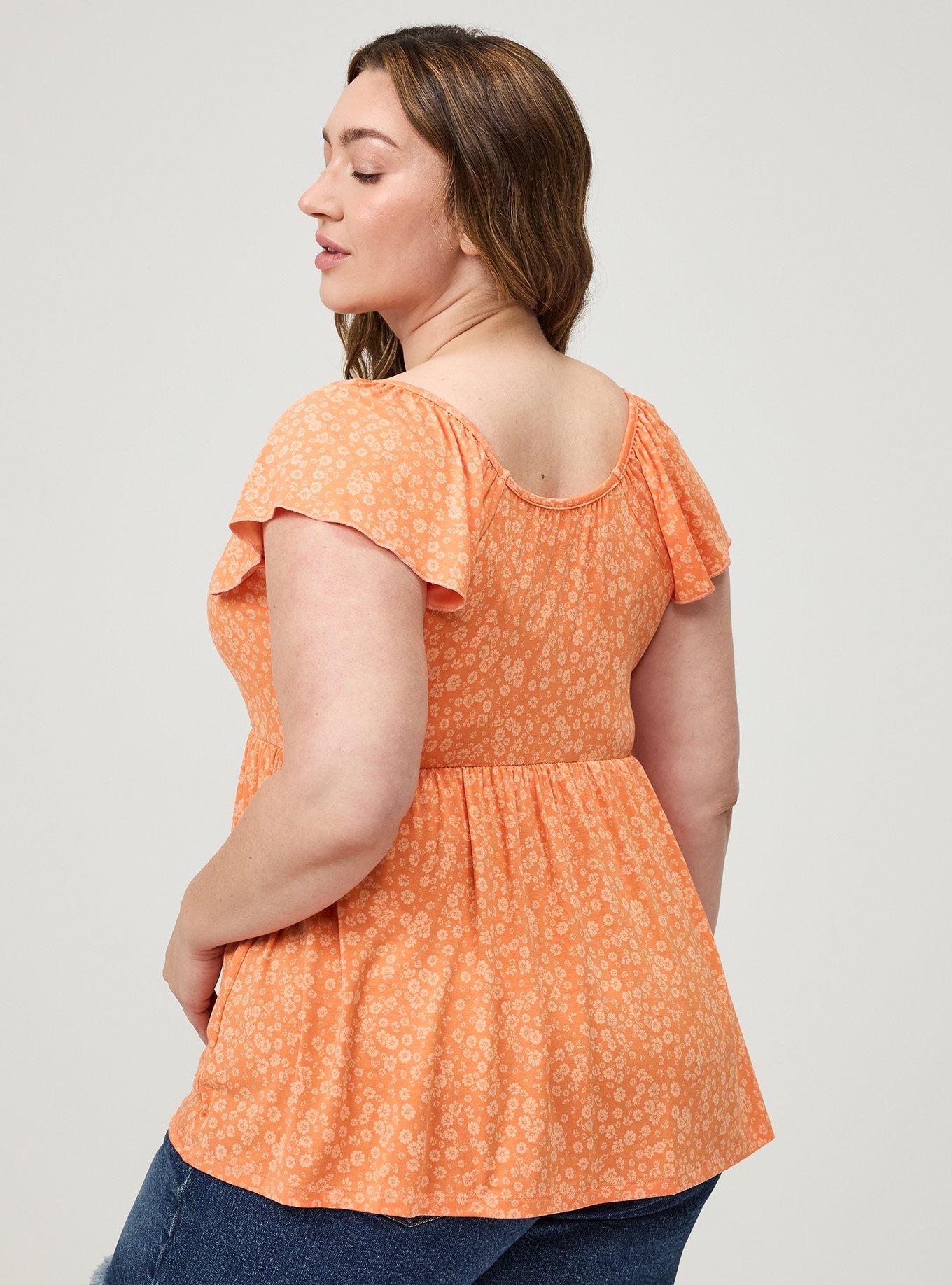 Super Soft Babydoll Top, ELISE DITSY FLORAL ORANGE, alternate