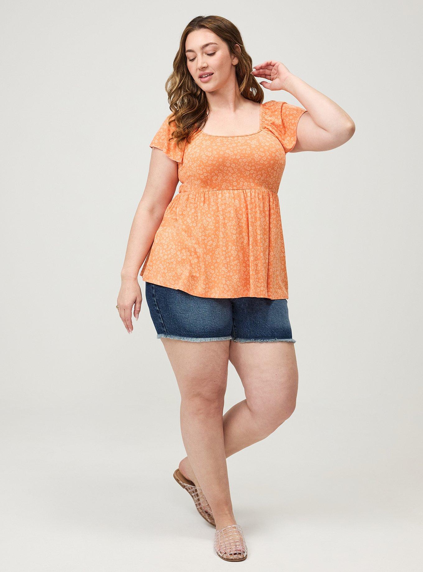 Super Soft Babydoll Top, ELISE DITSY FLORAL ORANGE, alternate