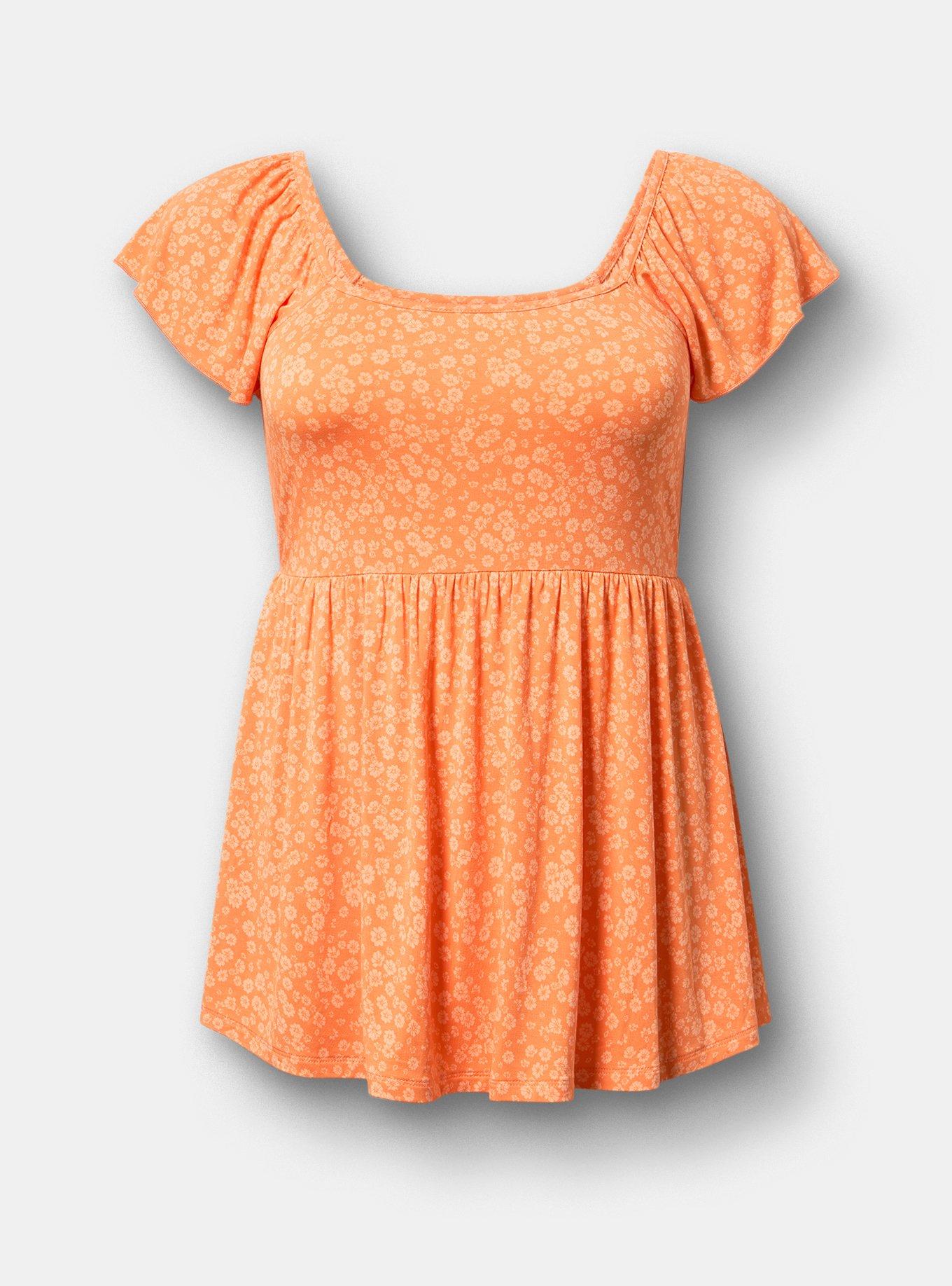 Super Soft Babydoll Top, ELISE DITSY FLORAL ORANGE, hi-res