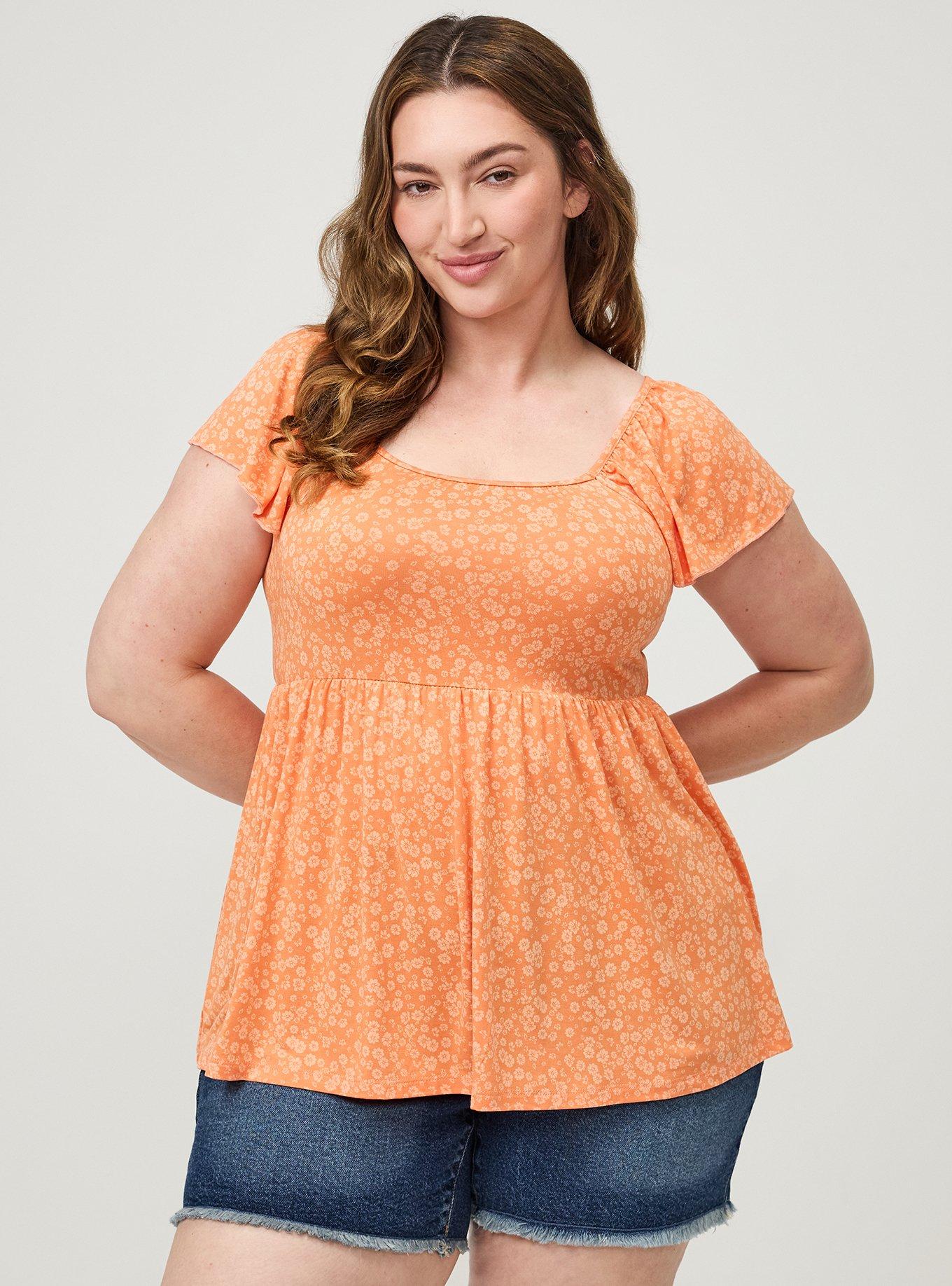 Super Soft Babydoll Top, ELISE DITSY FLORAL ORANGE, hi-res