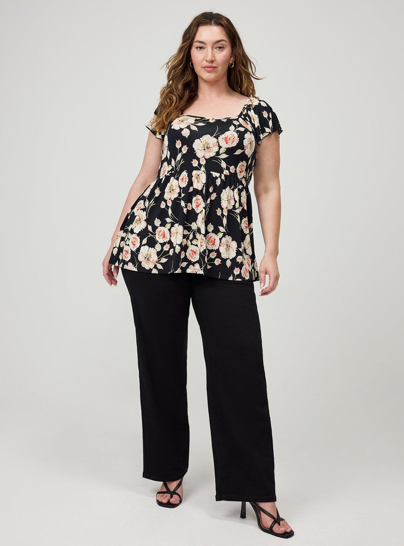 Plus Size Super Soft Babydoll Top, SHARON FLORAL MULTI, alternate