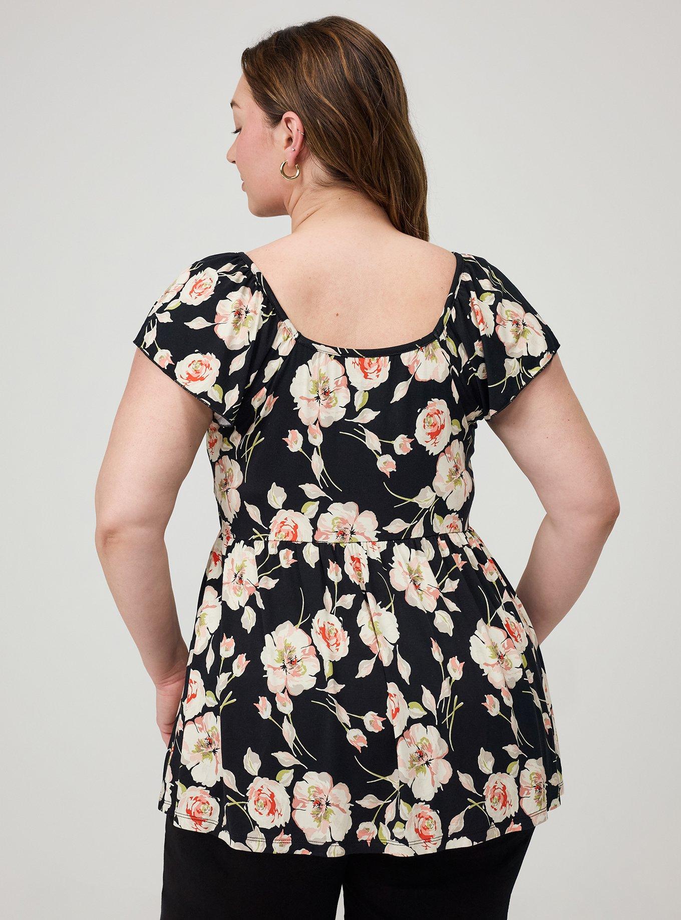 Plus Size Super Soft Babydoll Top, SHARON FLORAL MULTI, alternate