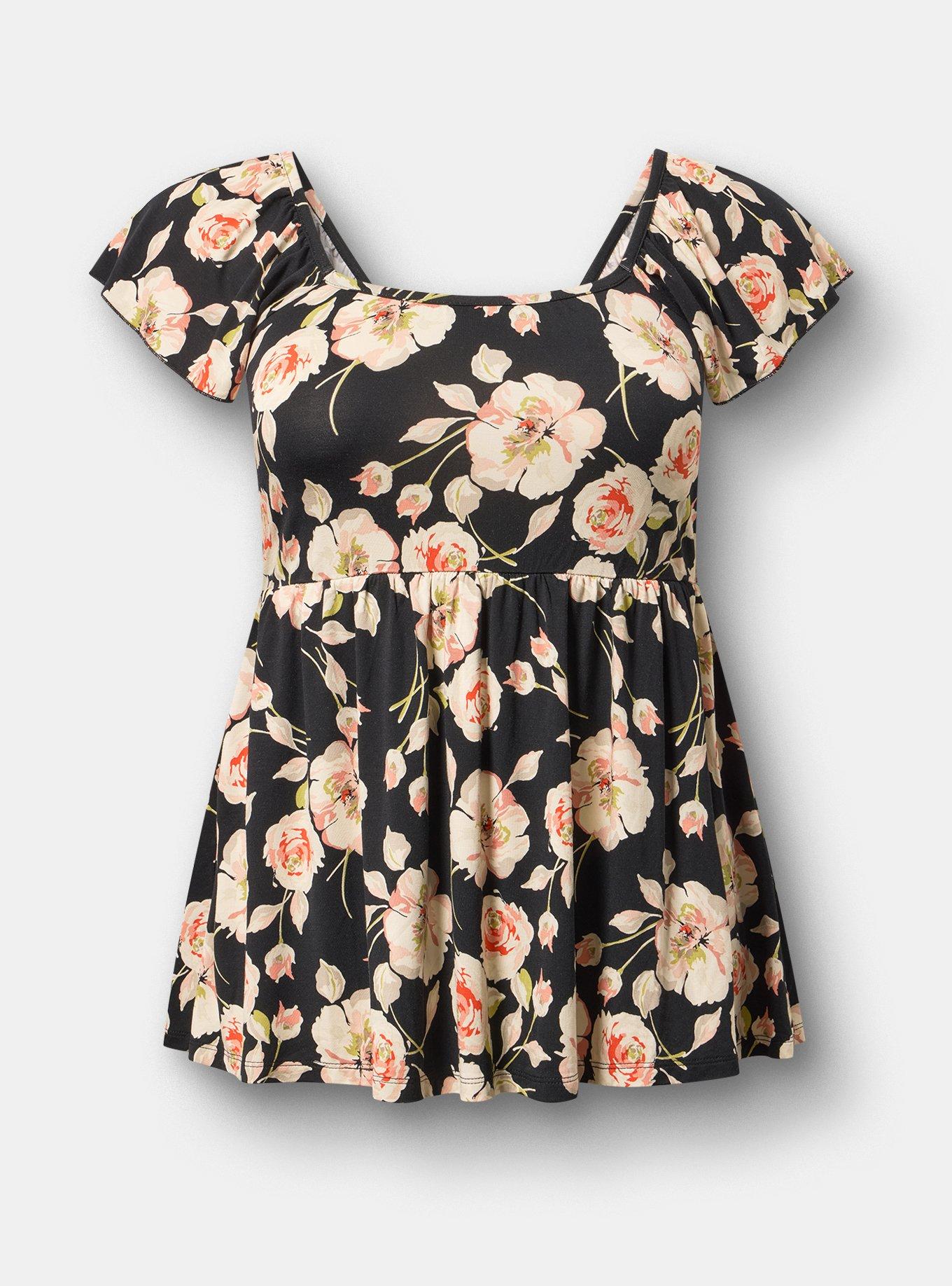 Plus Size Super Soft Babydoll Top, SHARON FLORAL MULTI, hi-res