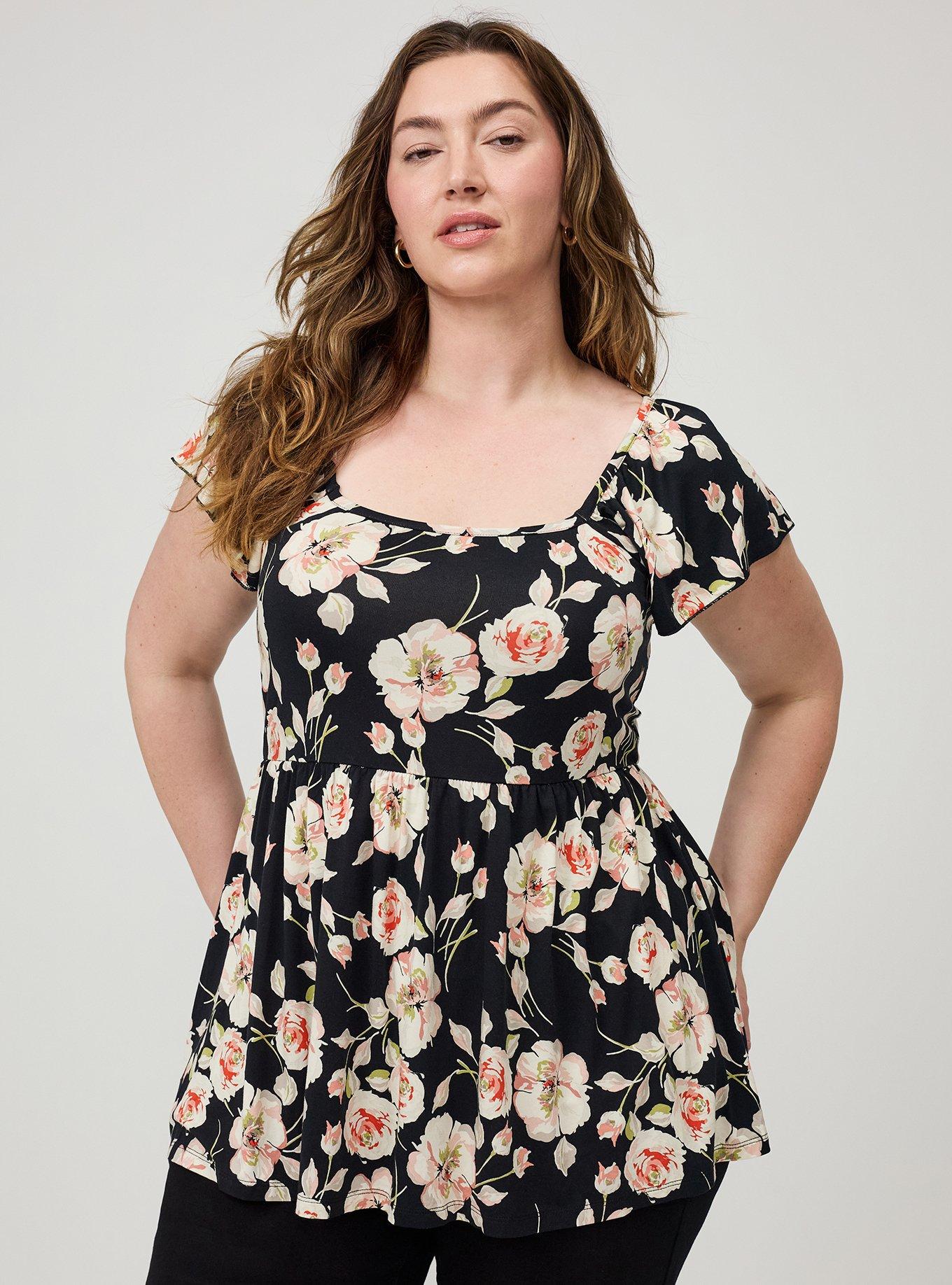Plus Size Super Soft Babydoll Top, SHARON FLORAL MULTI, hi-res