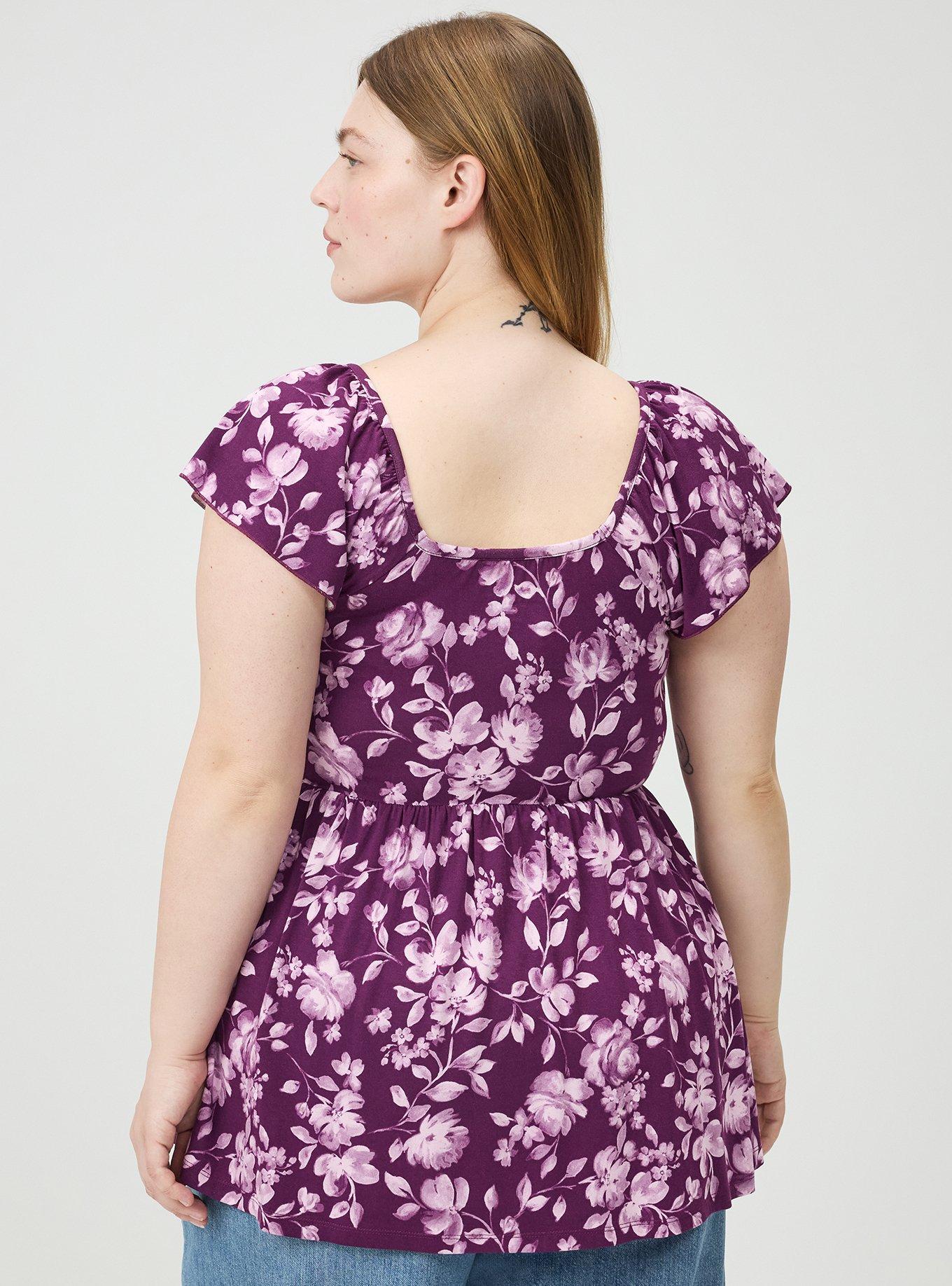 Supersoft Shirred Bodice Babydoll, FLORENCE FLORAL PURPLE, alternate