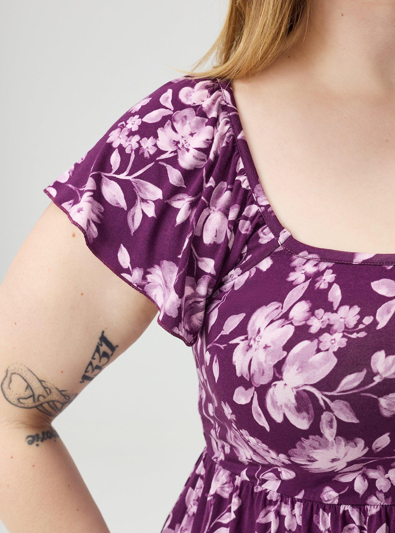 Supersoft Shirred Bodice Babydoll, FLORENCE FLORAL PURPLE, alternate