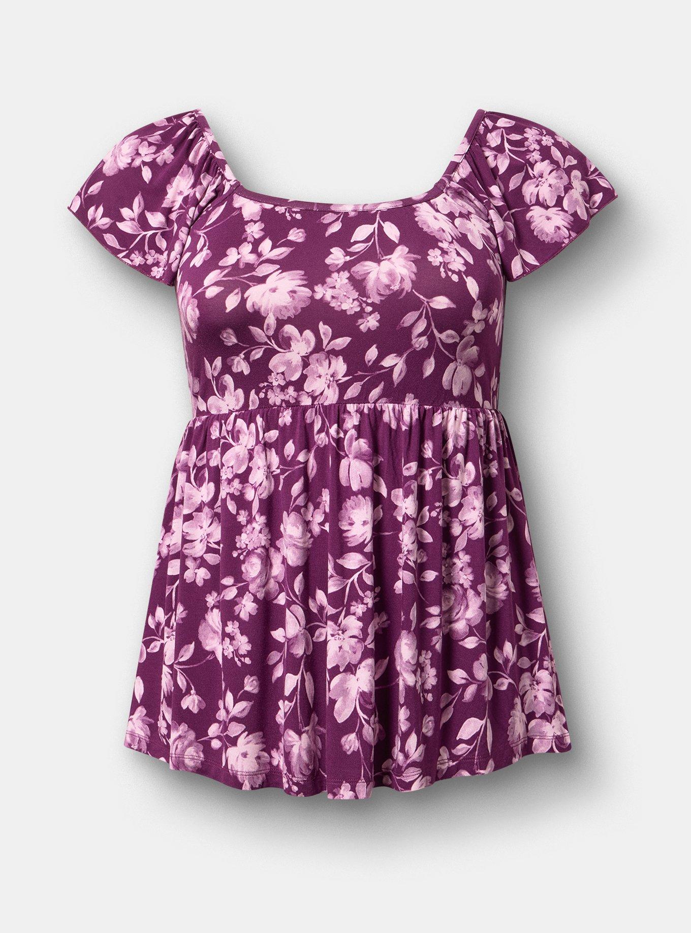 Supersoft Shirred Bodice Babydoll, FLORENCE FLORAL PURPLE, hi-res