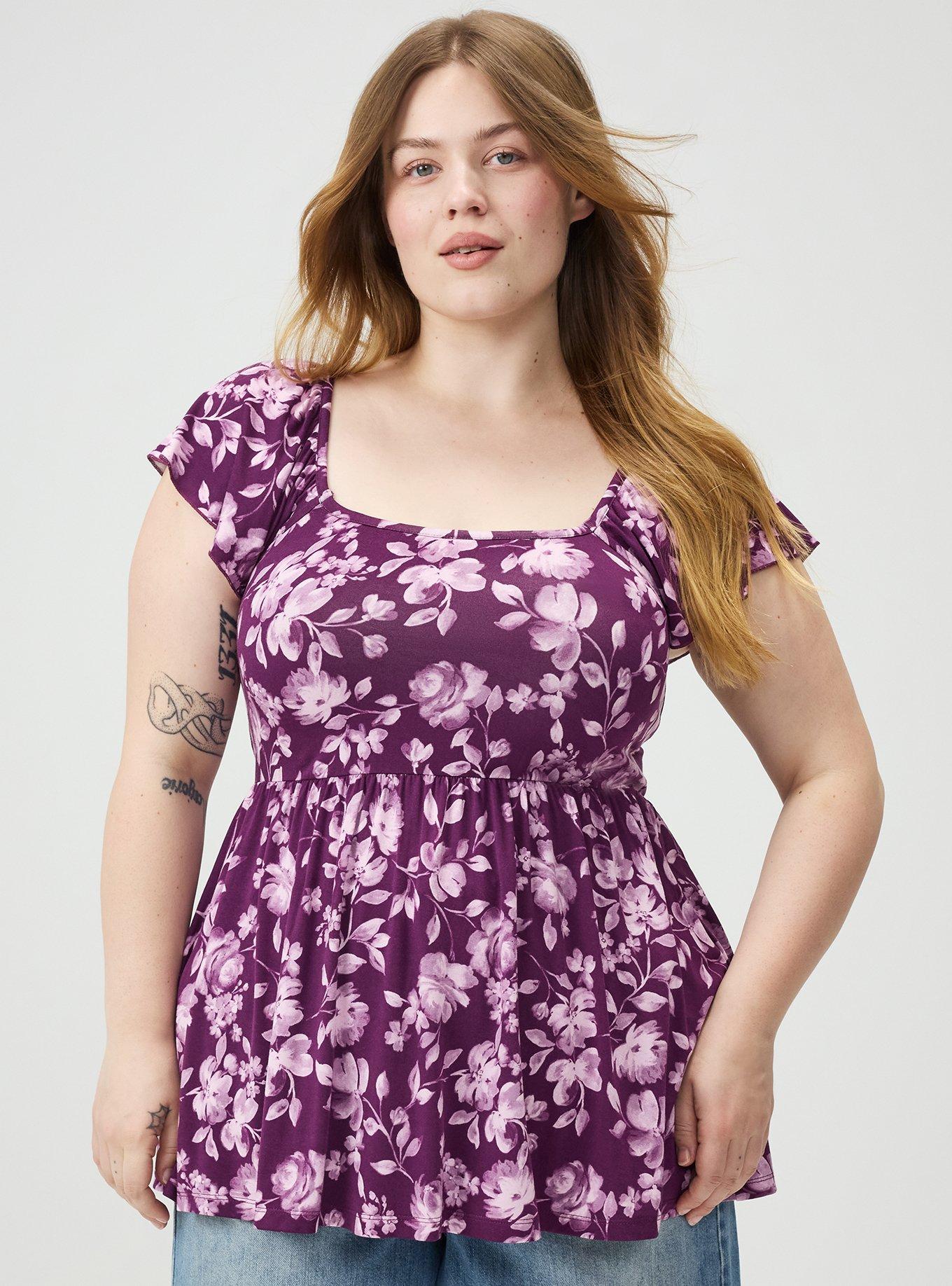 Supersoft Shirred Bodice Babydoll, FLORENCE FLORAL PURPLE, hi-res