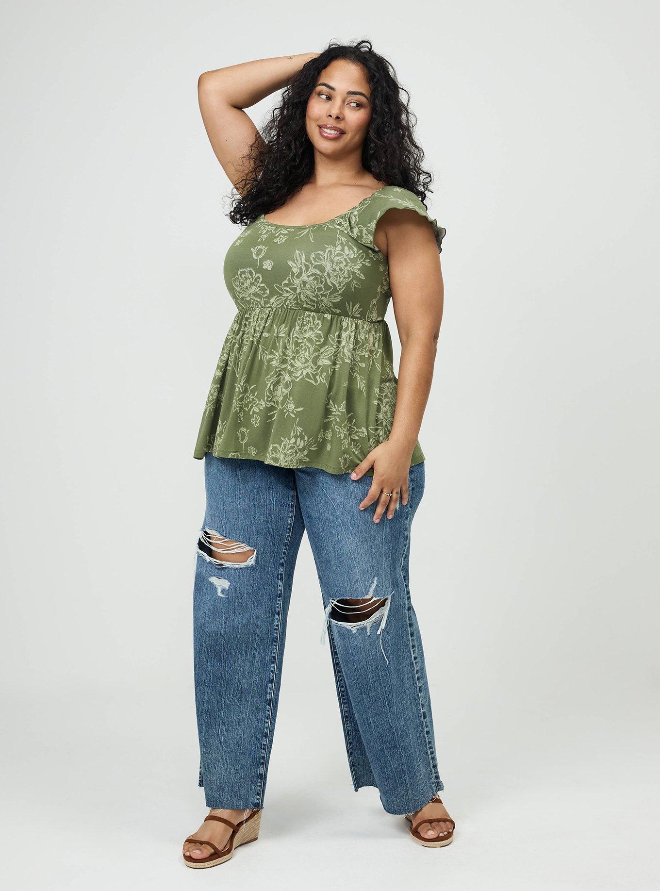 Super Soft Shirred Bodice Babydoll Top, BENITA FLORAL GREEN, alternate
