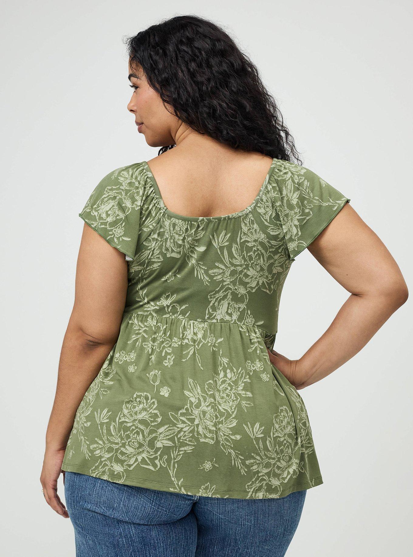 Super Soft Shirred Bodice Babydoll Top, BENITA FLORAL GREEN, alternate