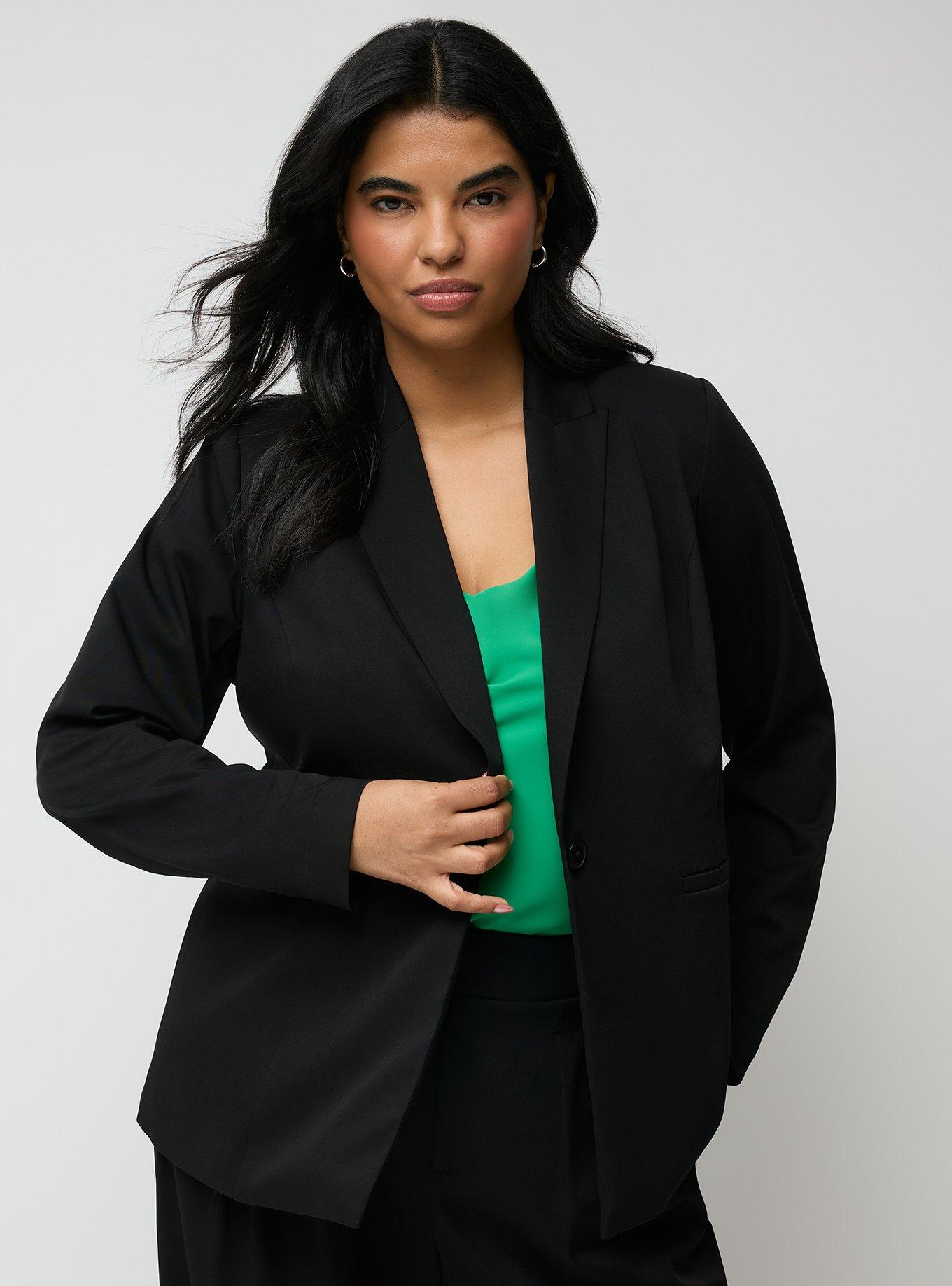 Plus Size Modern Challis Blazer, DEEP BLACK, hi-res