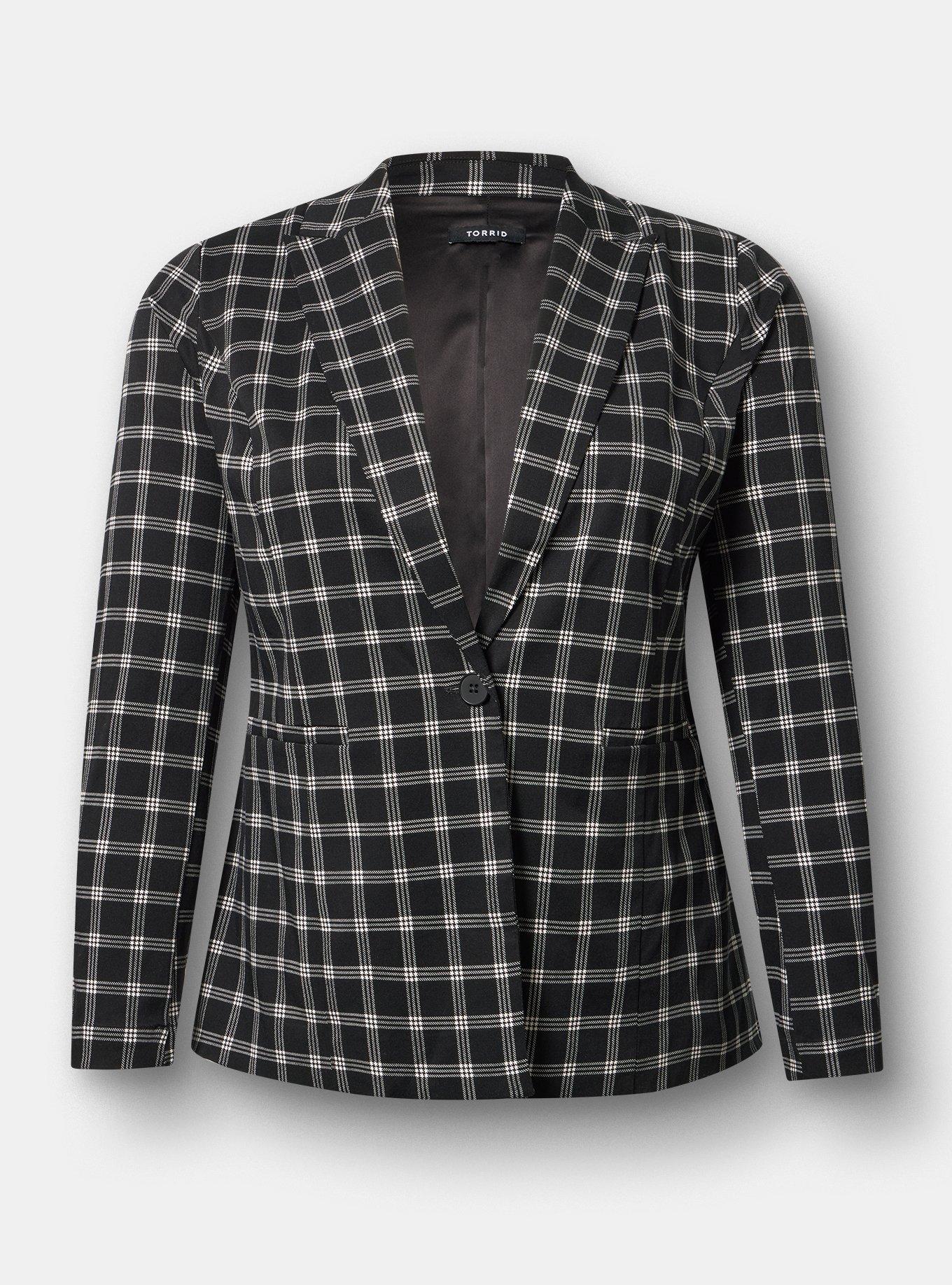 Modern Challis Blazer, ISLA PLAID DEEP BLACK, flat