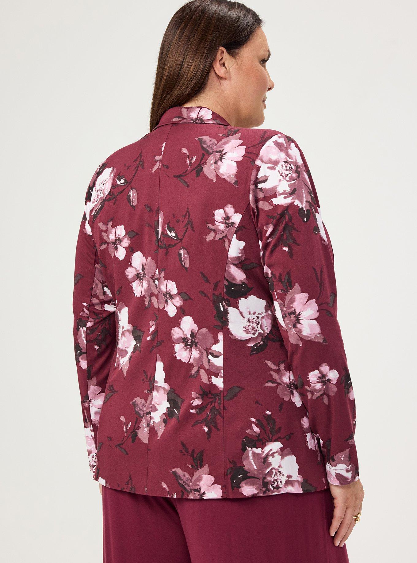 Modern Challis Blazer, BLUSHING BLOOMS FLORAL MAROON BANNER, alternate