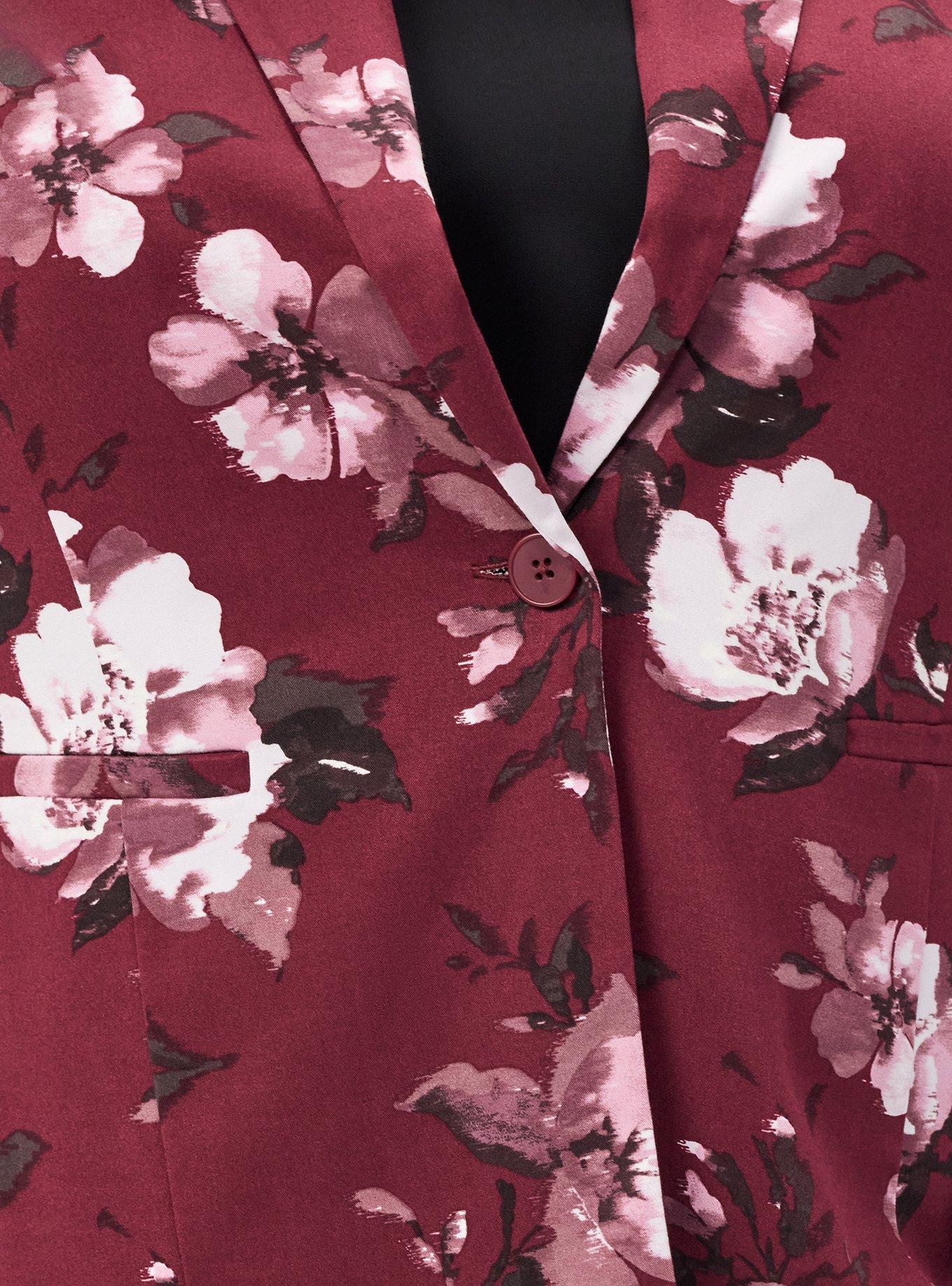 Modern Challis Blazer, BLUSHING BLOOMS FLORAL MAROON BANNER, alternate