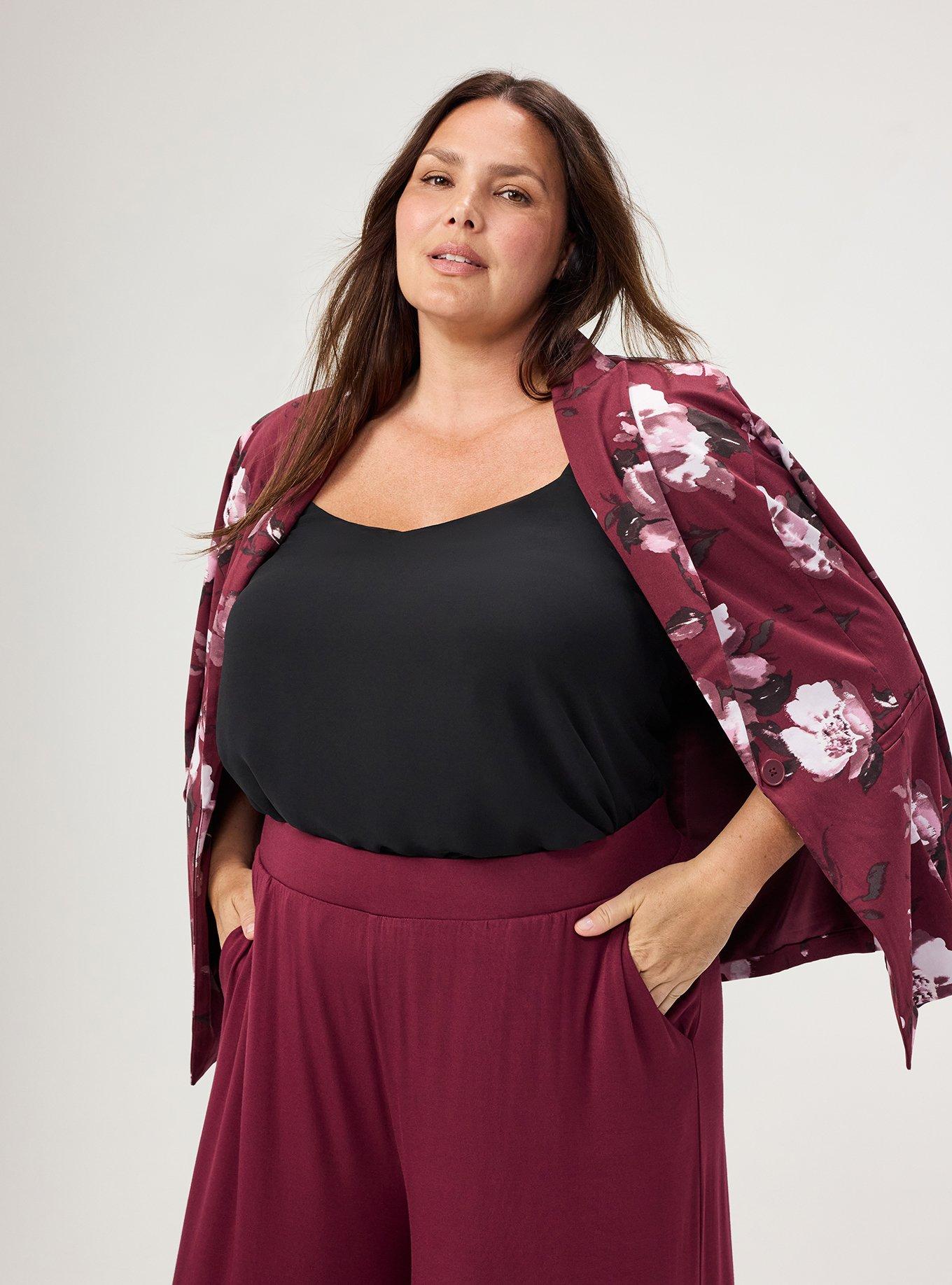 Modern Challis Blazer, BLUSHING BLOOMS FLORAL MAROON BANNER, alternate