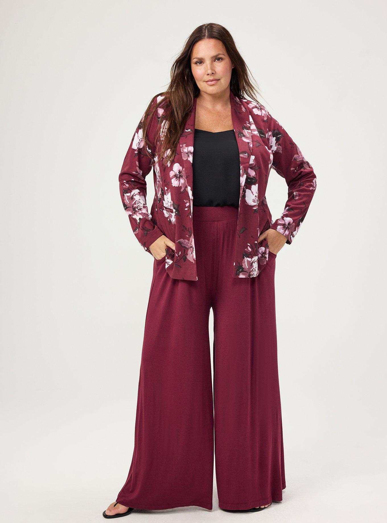 Modern Challis Blazer, BLUSHING BLOOMS FLORAL MAROON BANNER, alternate