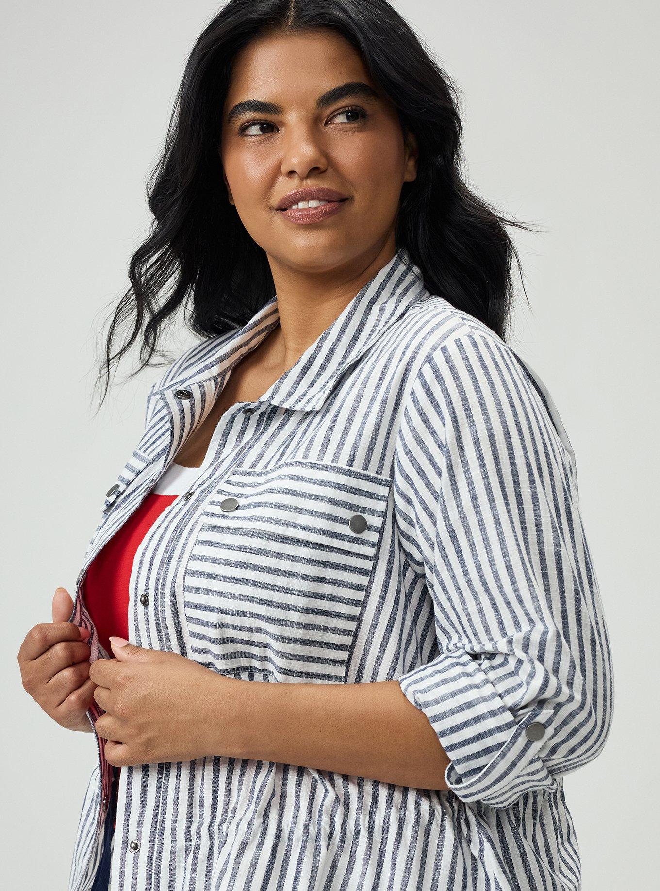 Cinched Utility Shacket, BEACON STRIPE NAVY, alternate