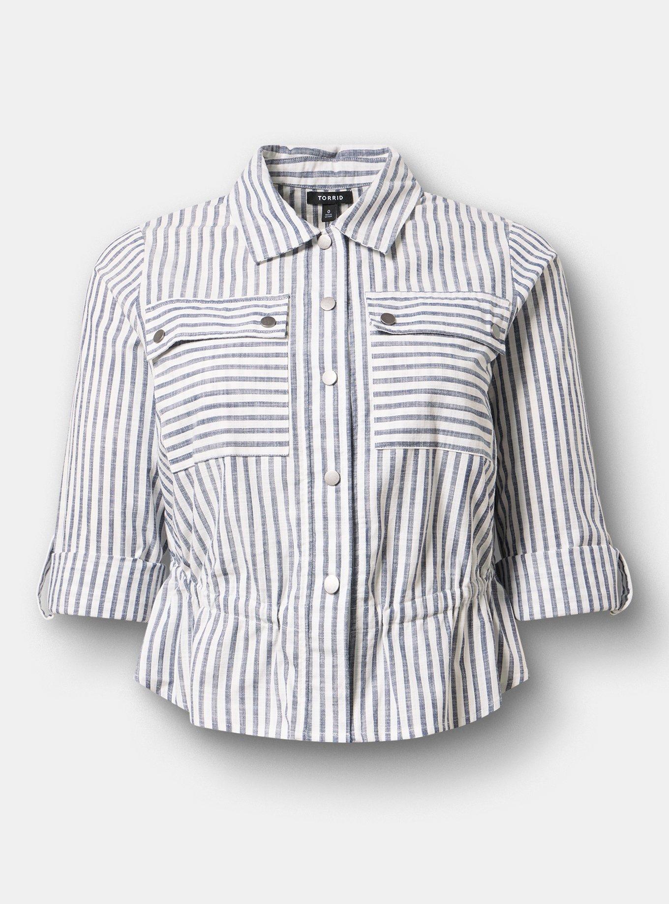 Cinched Utility Shacket, BEACON STRIPE NAVY, hi-res