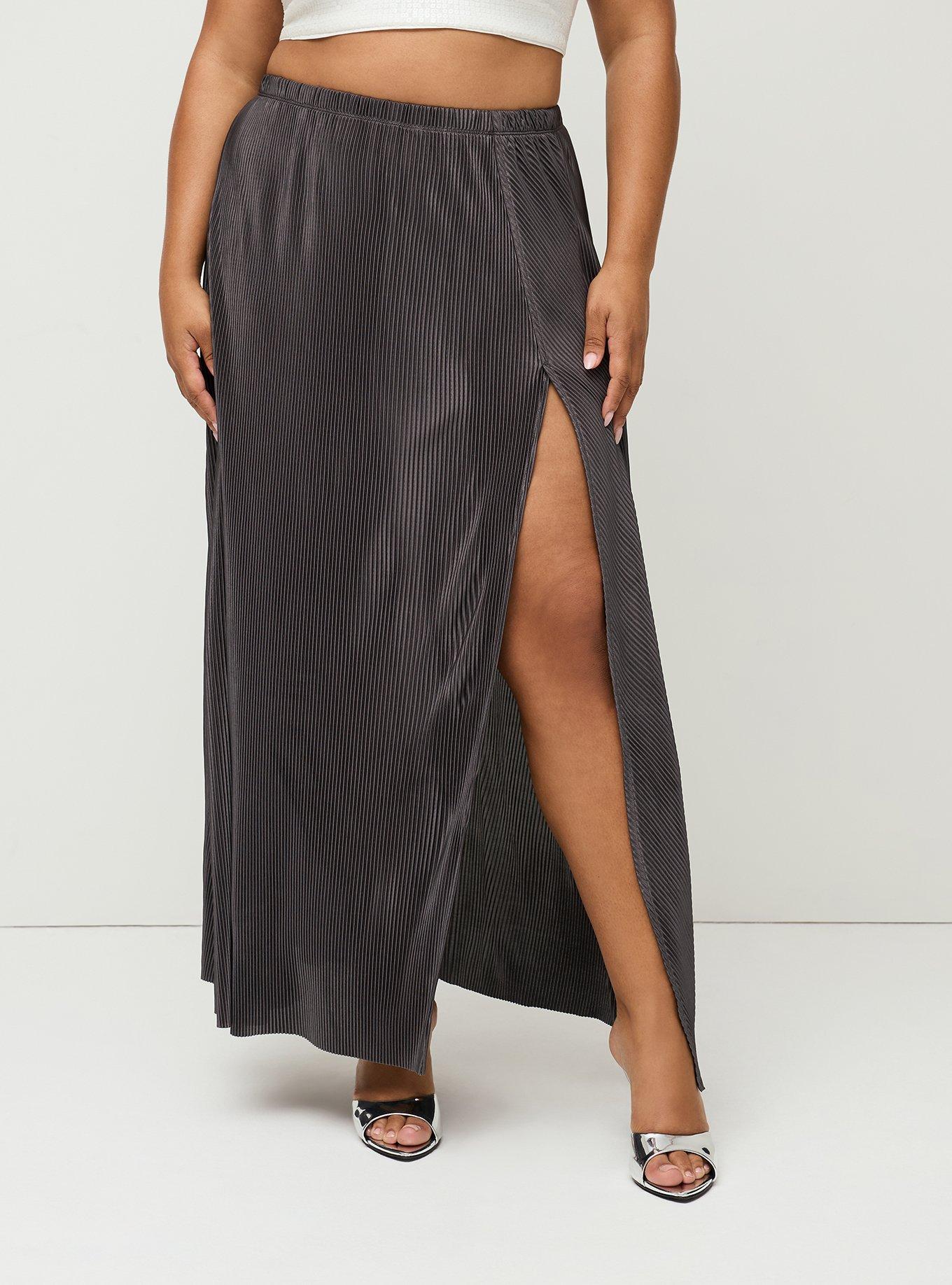 Studio Pleated Maxi Skirt with Slit, SILVER METALLIC, alternate