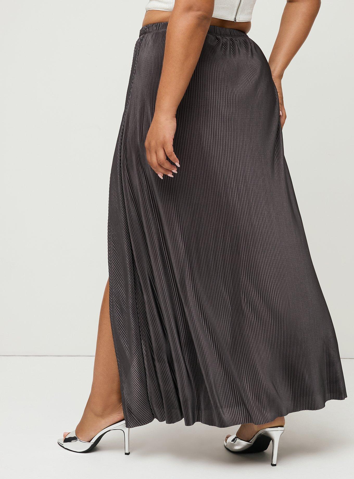 Studio Pleated Maxi Skirt with Slit, SILVER METALLIC, alternate
