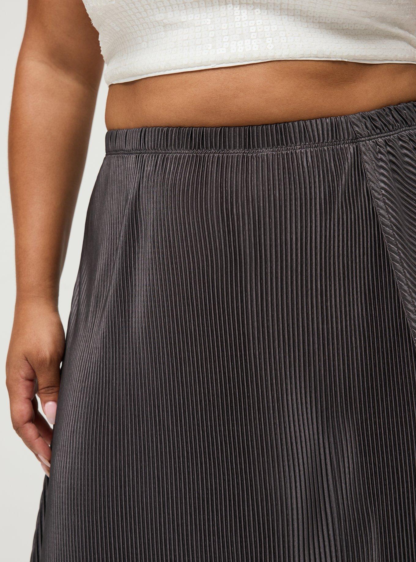 Studio Pleated Maxi Skirt with Slit, SILVER METALLIC, alternate