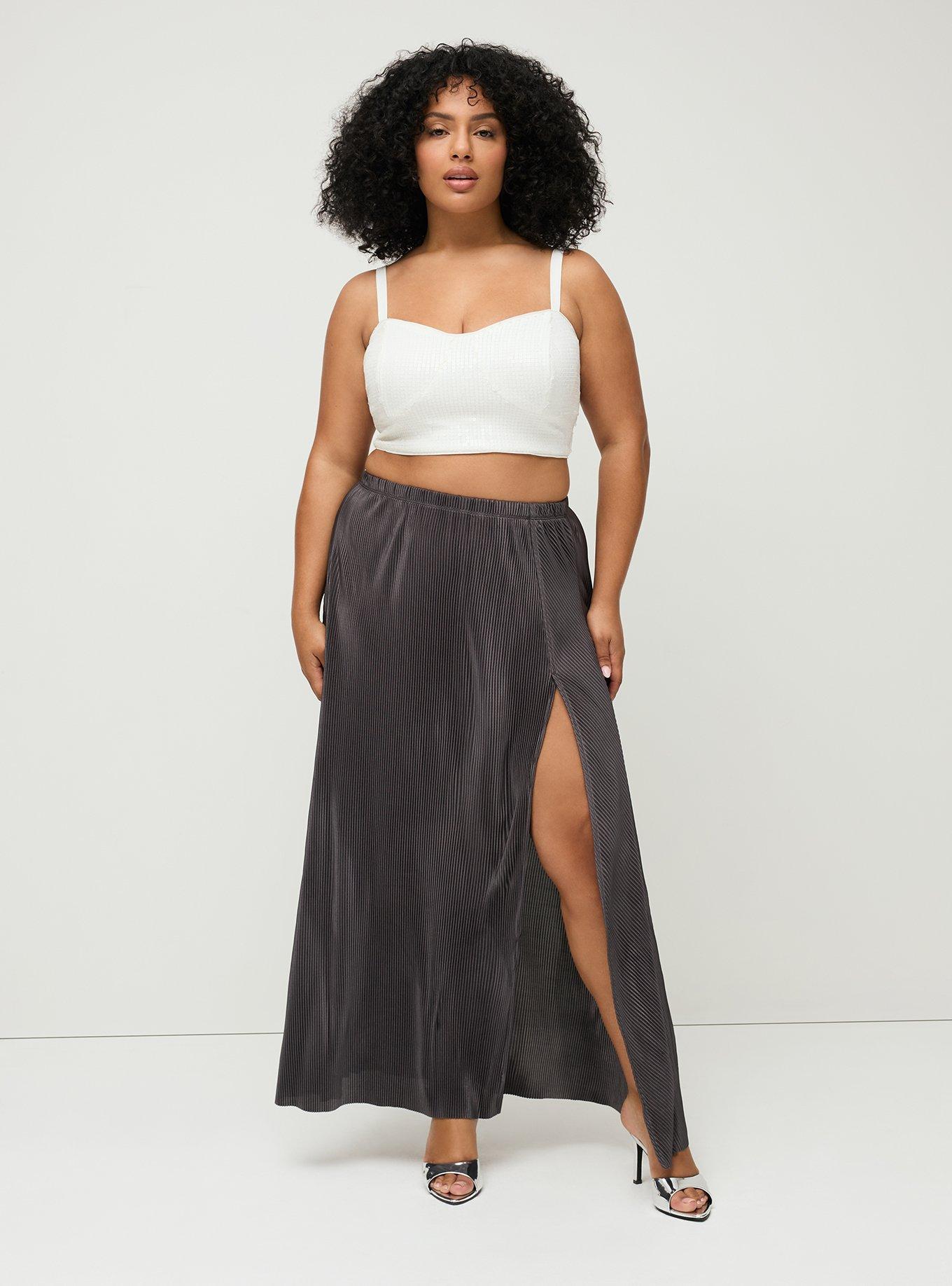 Studio Pleated Maxi Skirt with Slit, SILVER METALLIC, alternate