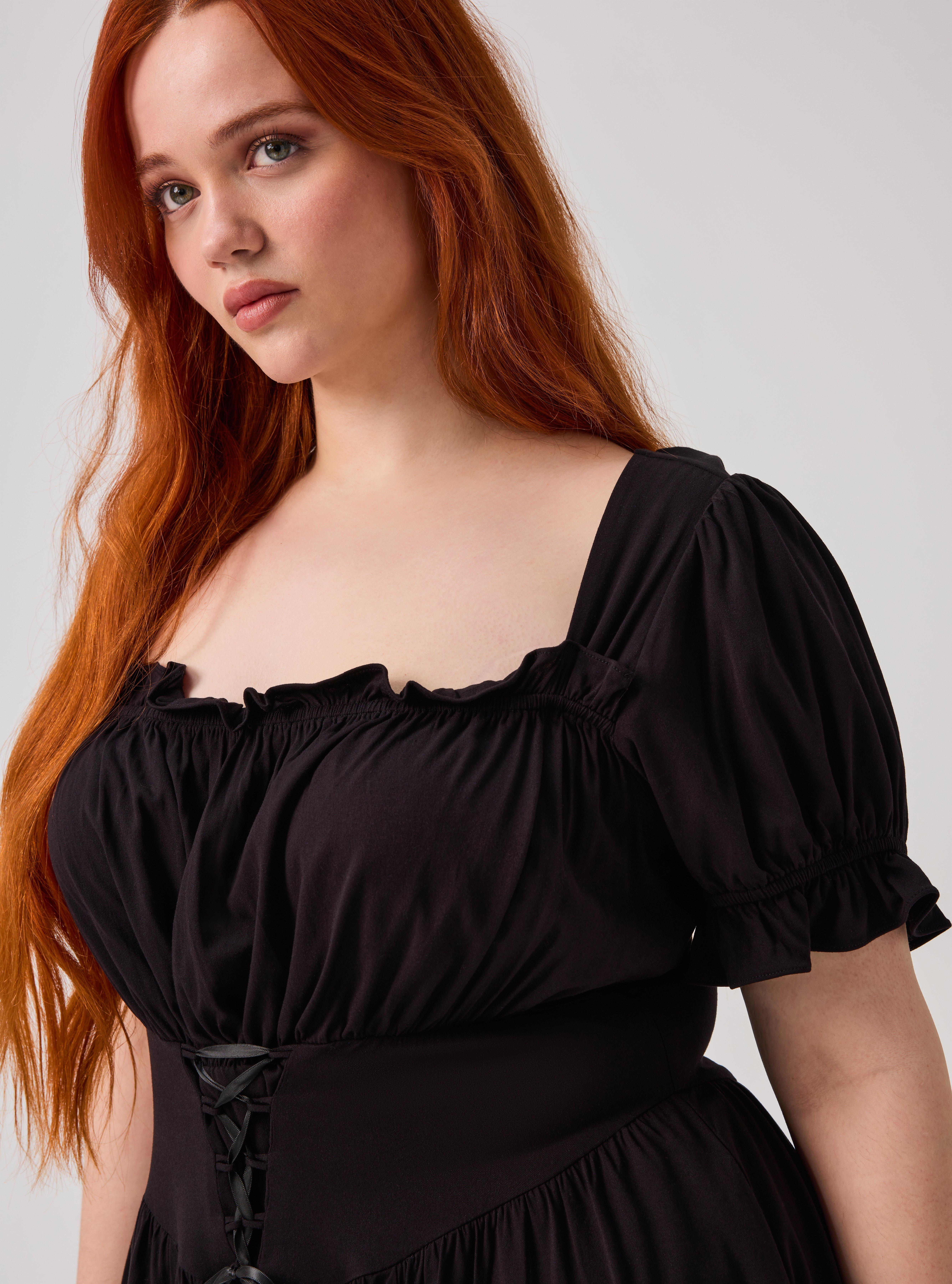 Nightfall Puff Sleeve Corset Mini Dress, DEEP BLACK, alternate