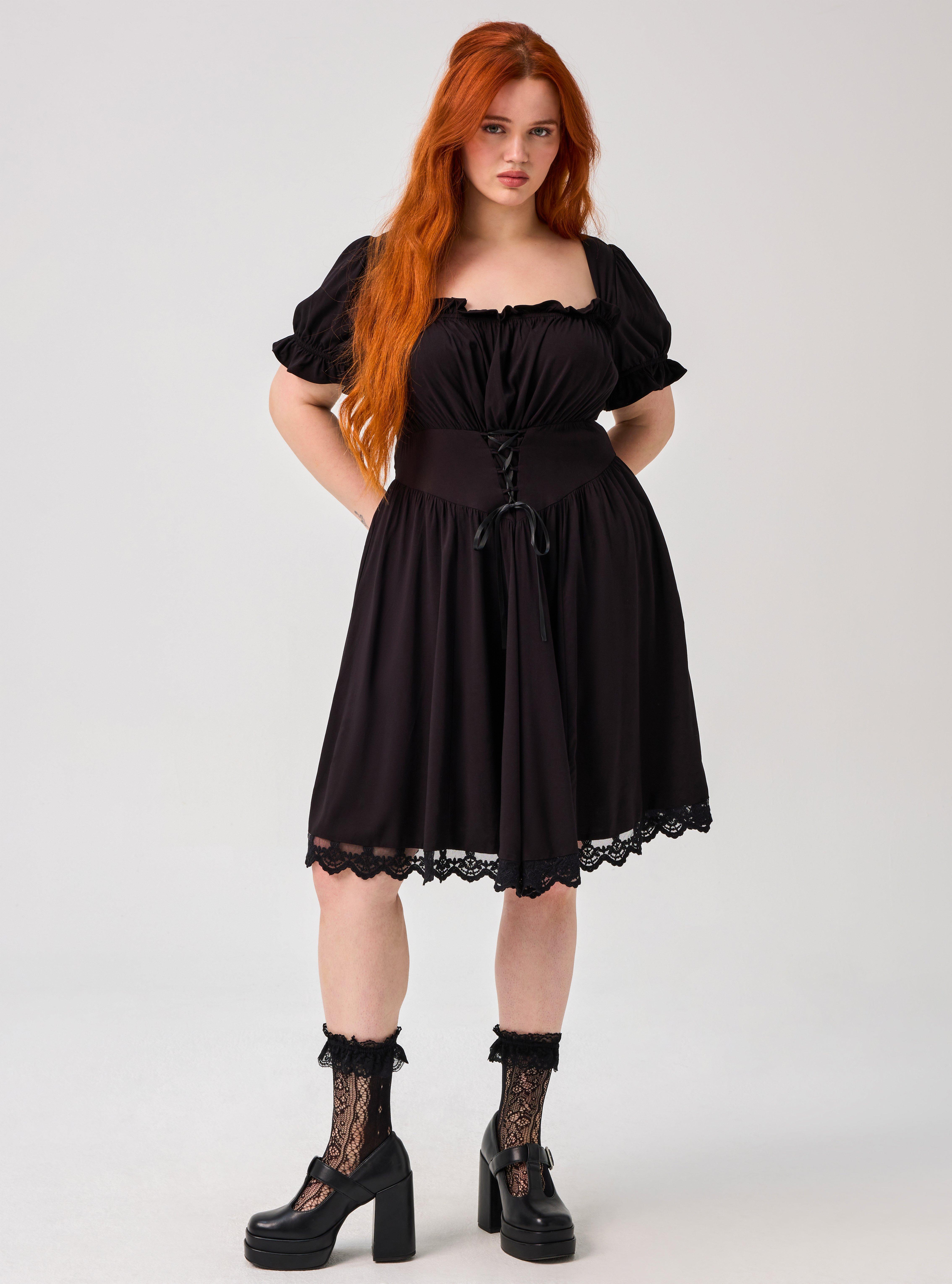 Nightfall Puff Sleeve Corset Mini Dress, DEEP BLACK, hi-res