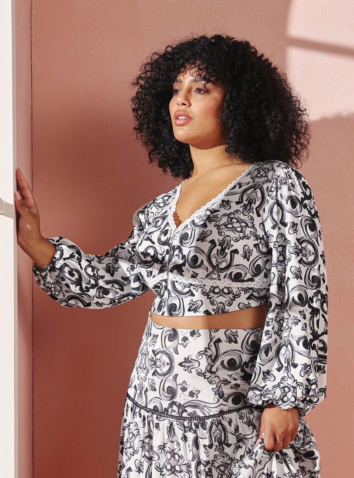 Studio Peasant Crop Top, GOTHIC TILE BLACK, hi-res